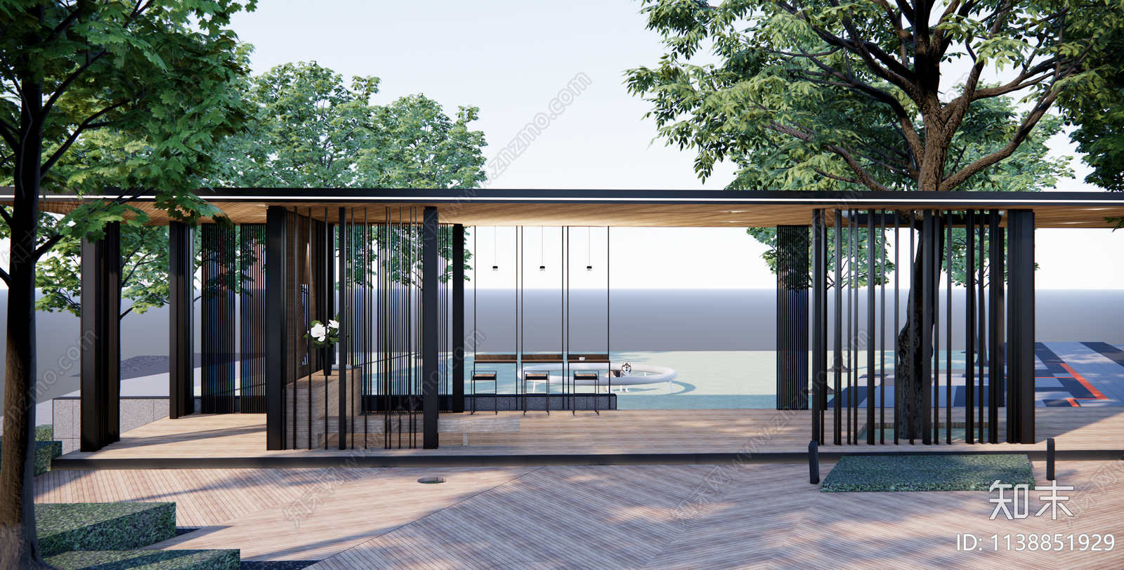 现代简约格栅廊架施工图下载【ID:1138851929】