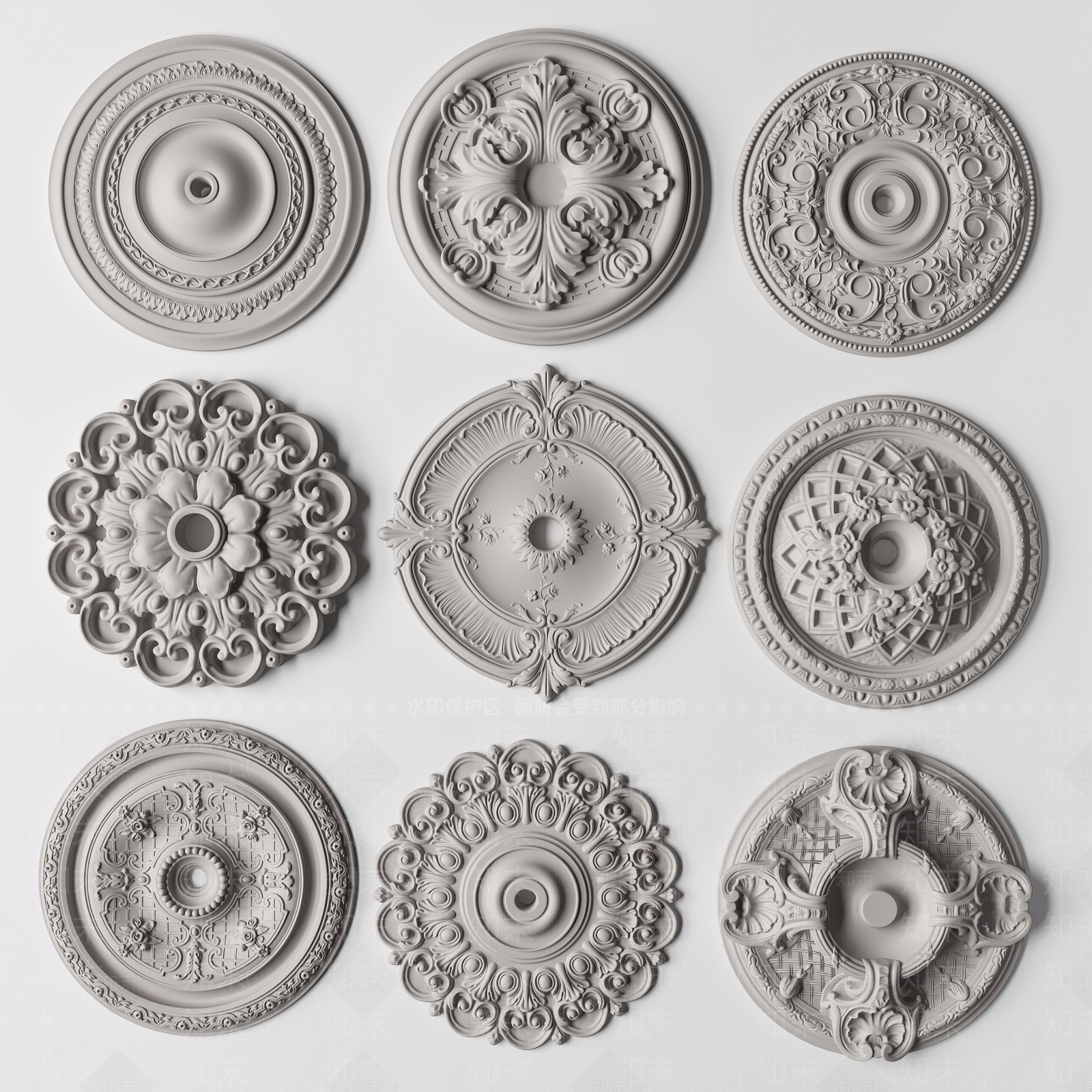 简欧雕花灯盘3D模型下载【ID:1138853907】