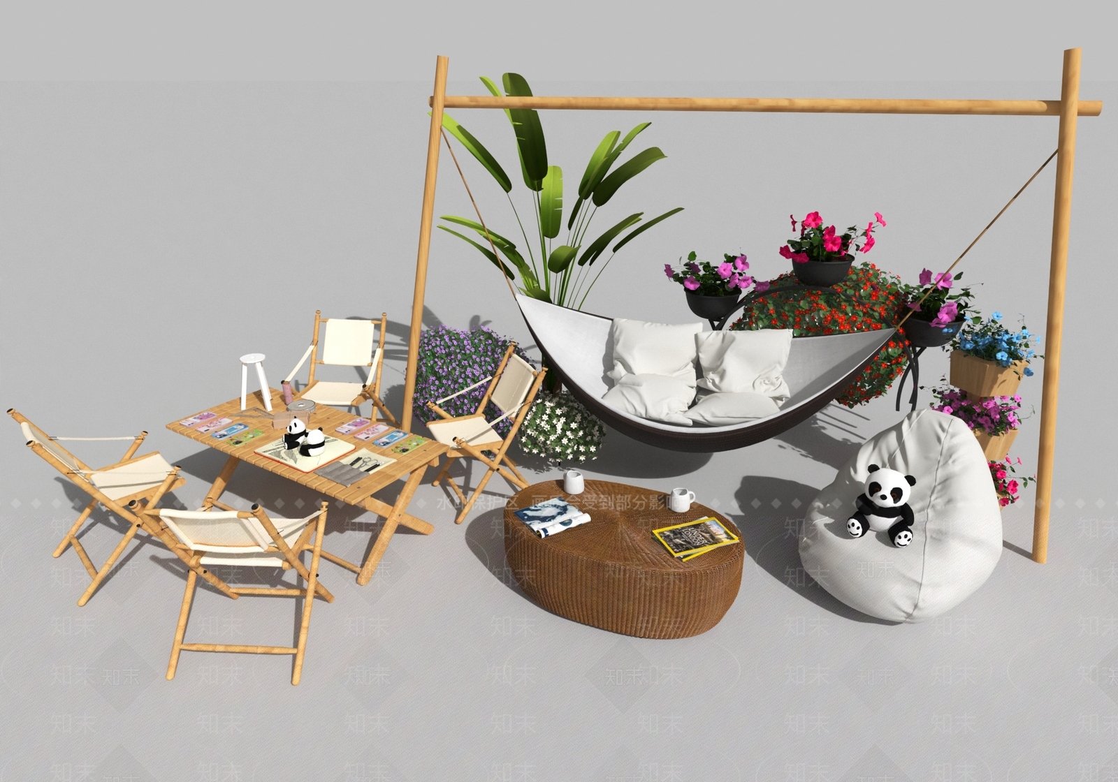 现代户外桌椅组合3D模型下载【ID:1138856393】