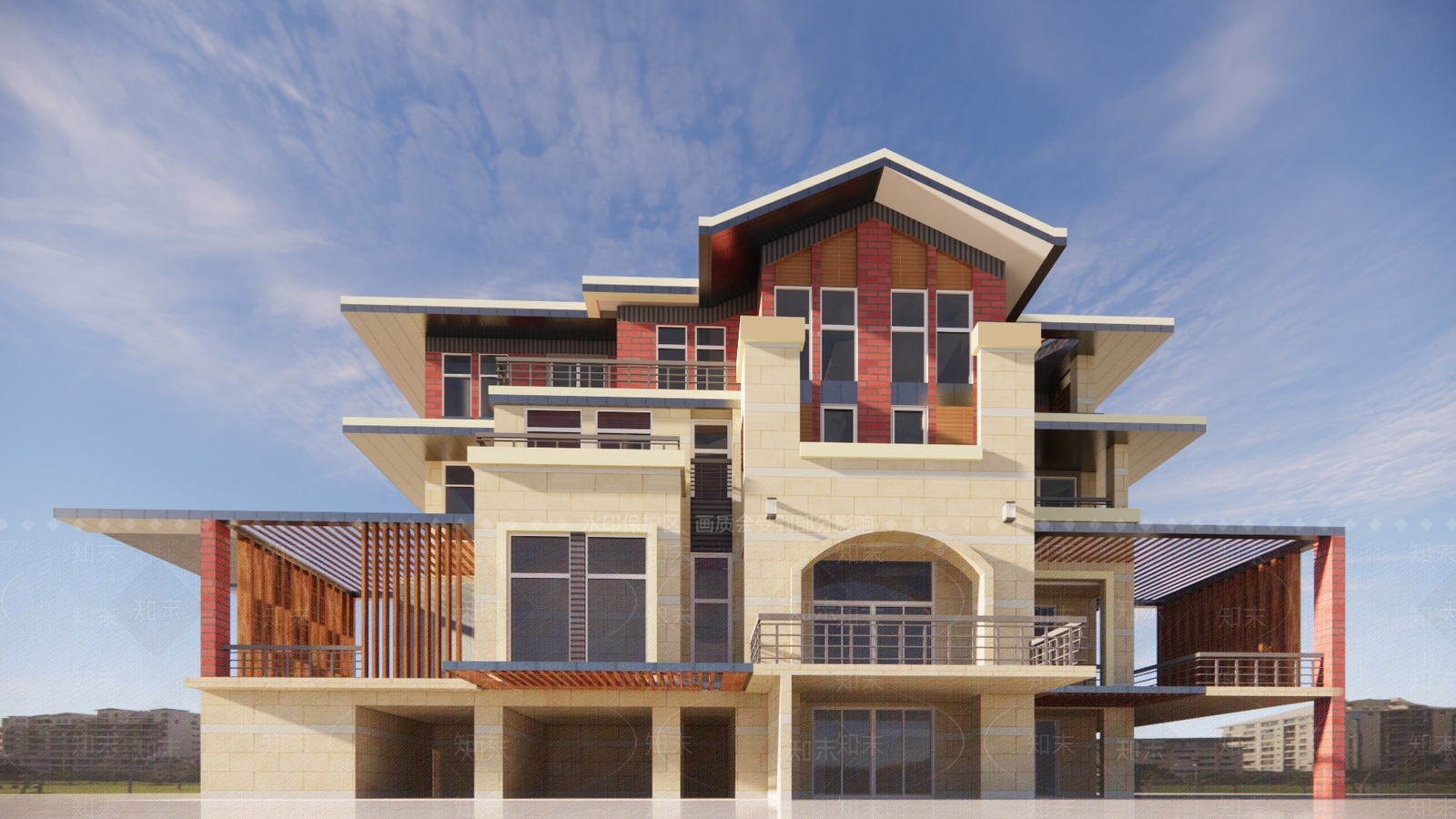 中式坡屋顶别墅SU模型下载【ID:1138857422】