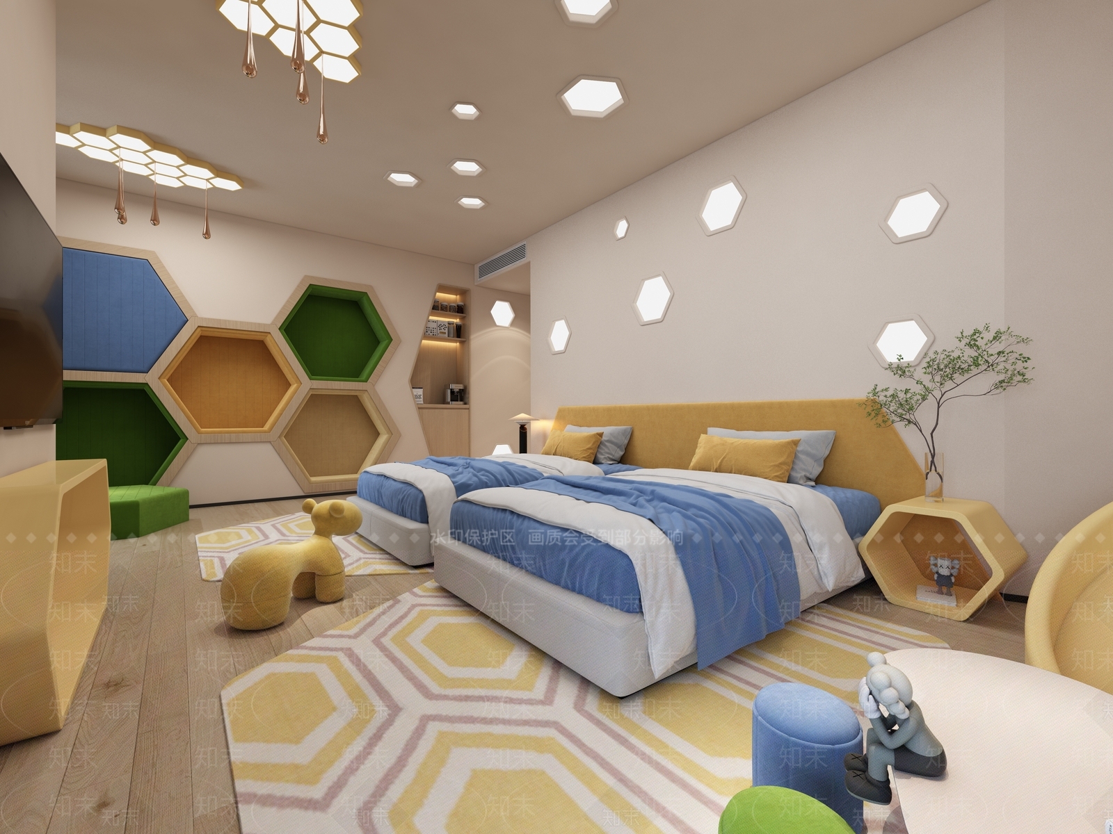 现代蜂巢主题酒店客房3D模型下载【ID:1138860086】