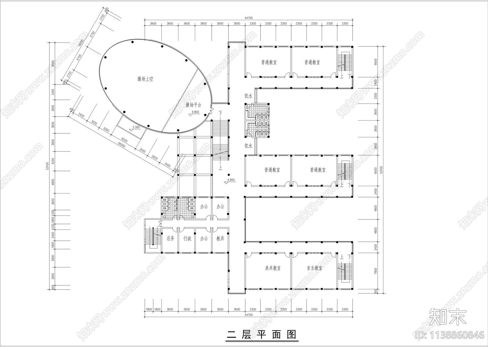 结合风雨操场的小学教学楼建筑cad施工图下载【ID:1138860846】