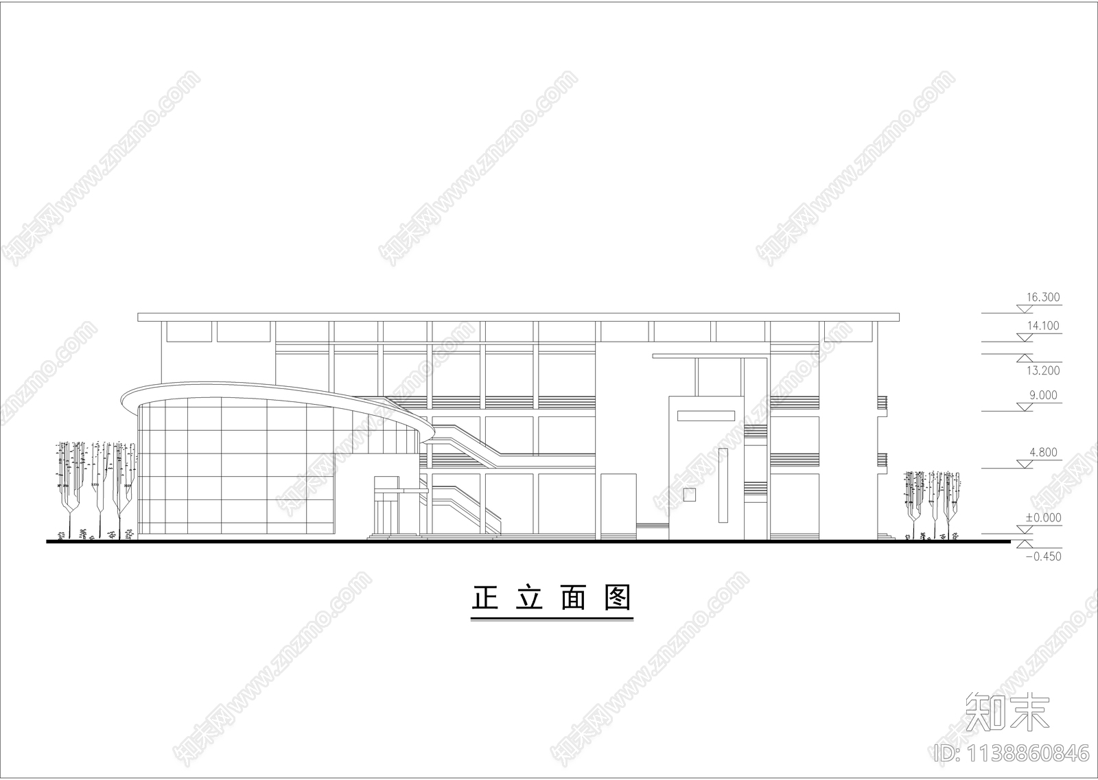 结合风雨操场的小学教学楼建筑cad施工图下载【ID:1138860846】