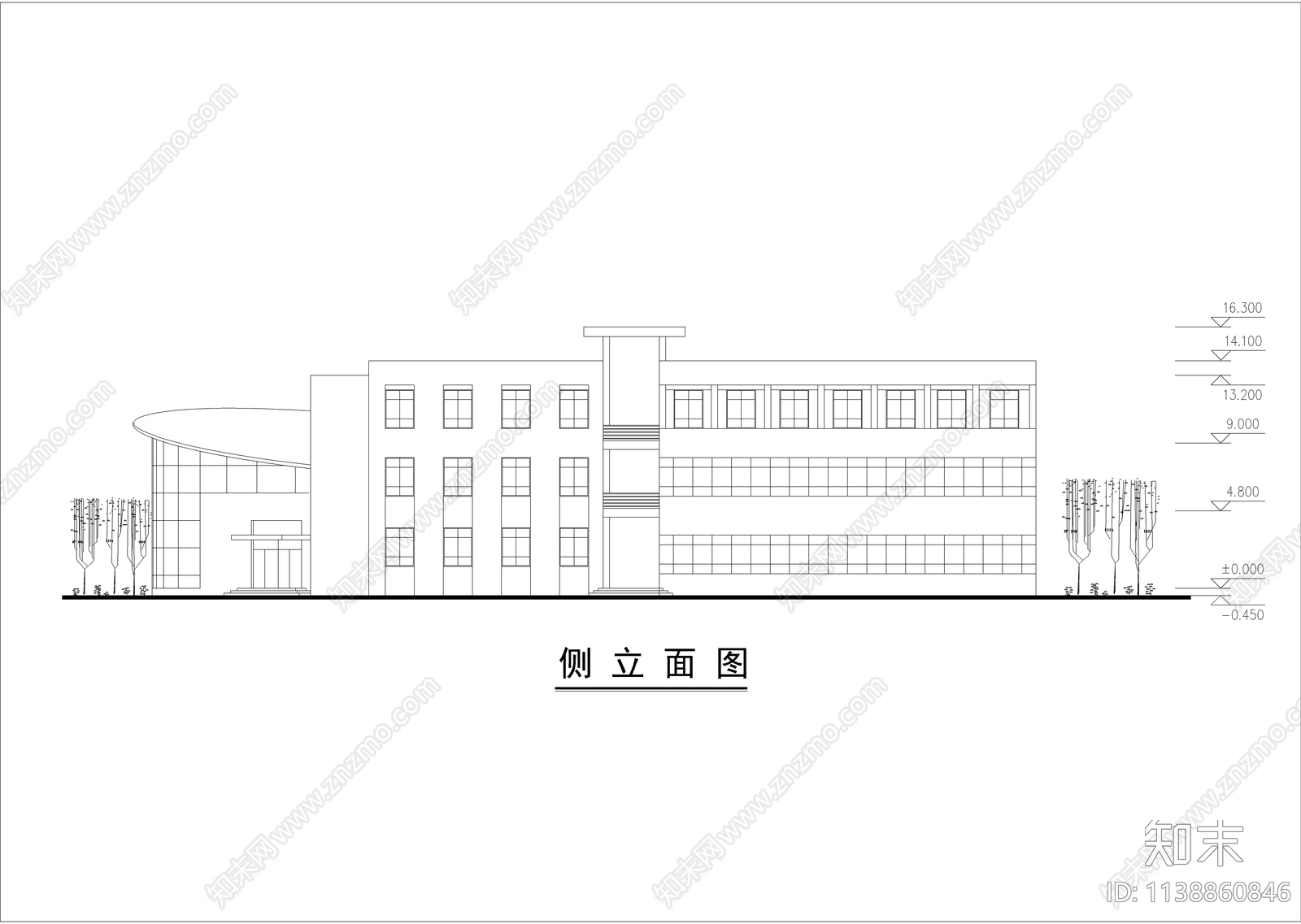 结合风雨操场的小学教学楼建筑cad施工图下载【ID:1138860846】