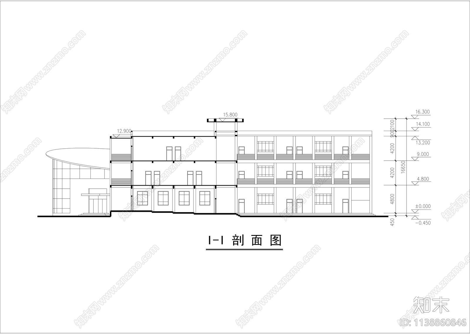 结合风雨操场的小学教学楼建筑cad施工图下载【ID:1138860846】