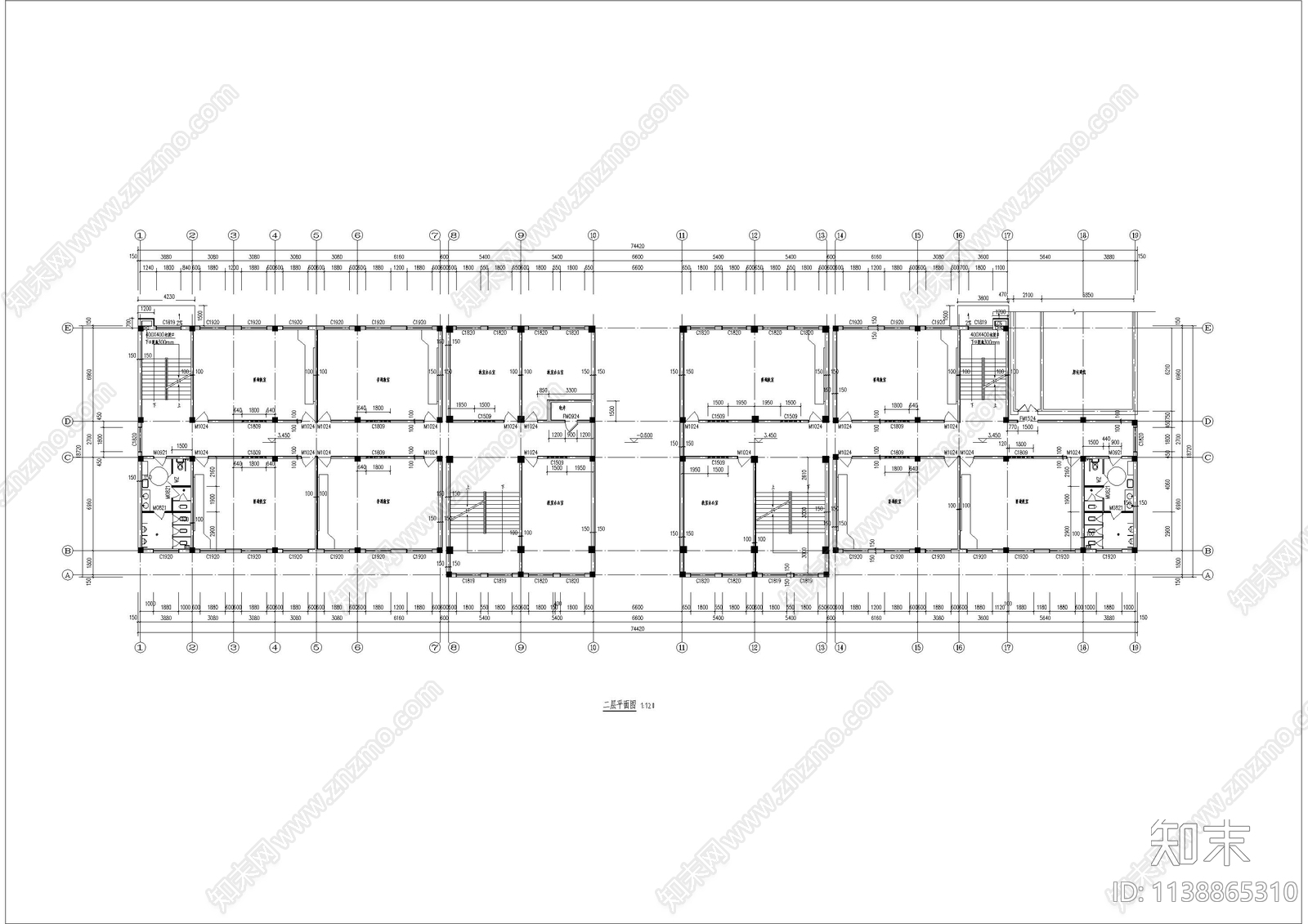 中式4层教学楼建筑cad施工图下载【ID:1138865310】