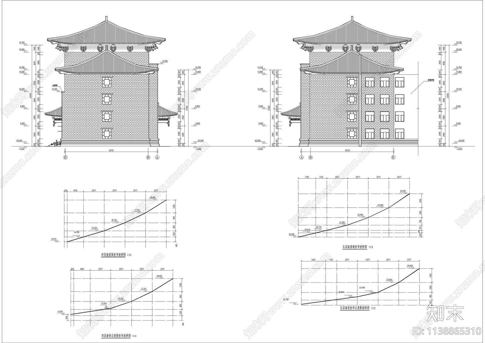 中式4层教学楼建筑cad施工图下载【ID:1138865310】