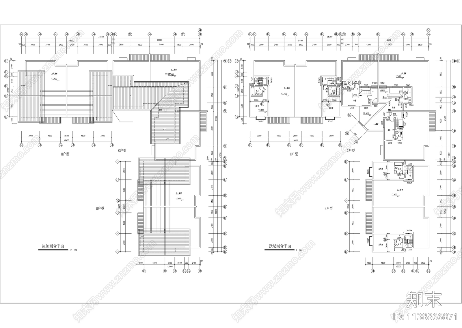 转角多层组合住宅楼建筑cad施工图下载【ID:1138866871】