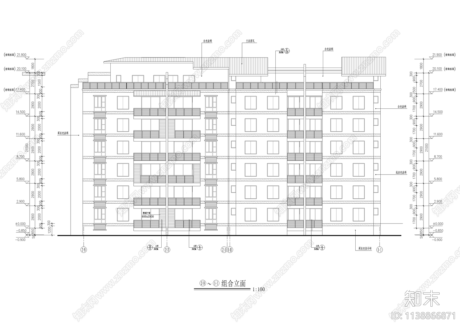 转角多层组合住宅楼建筑cad施工图下载【ID:1138866871】