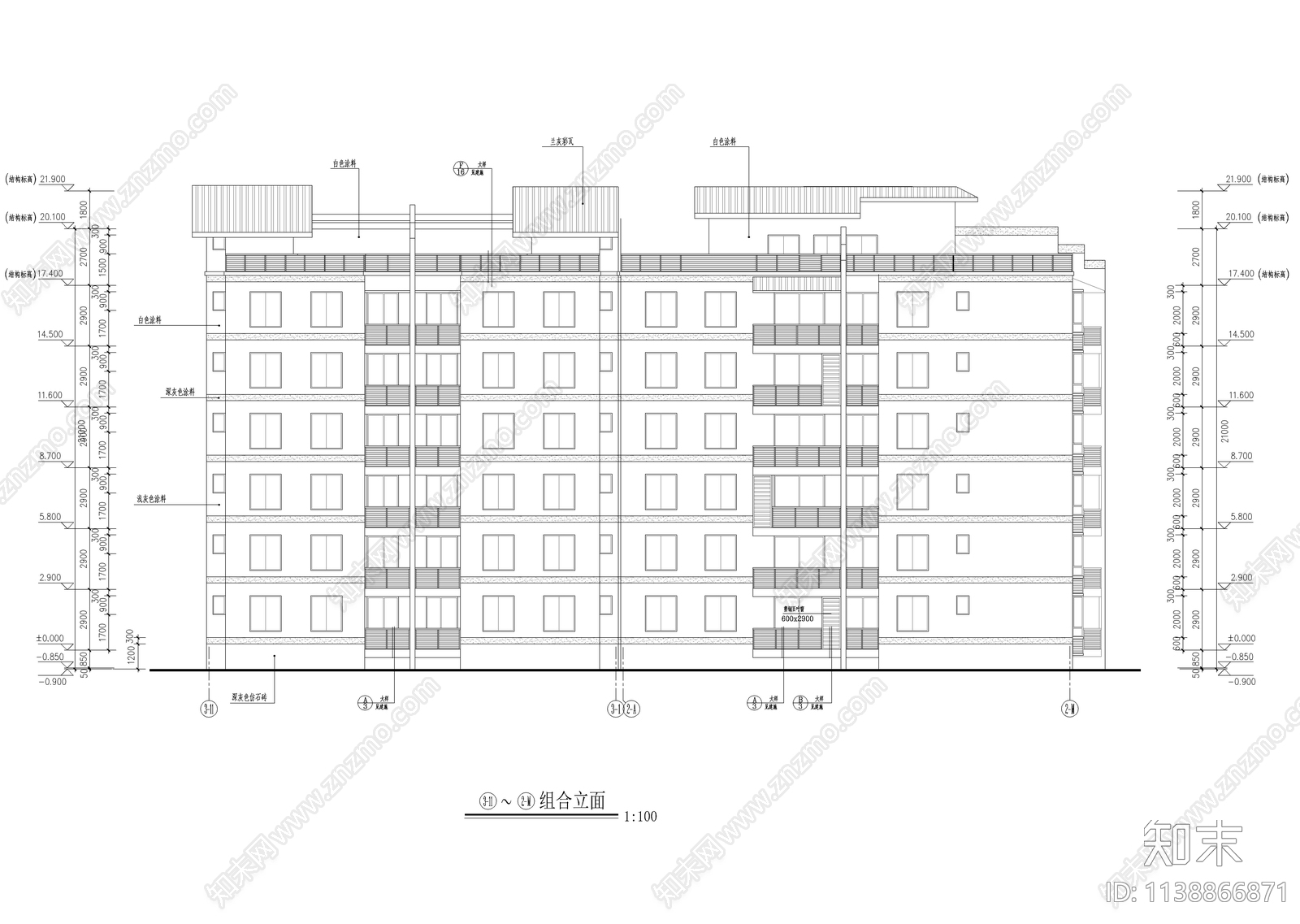 转角多层组合住宅楼建筑cad施工图下载【ID:1138866871】