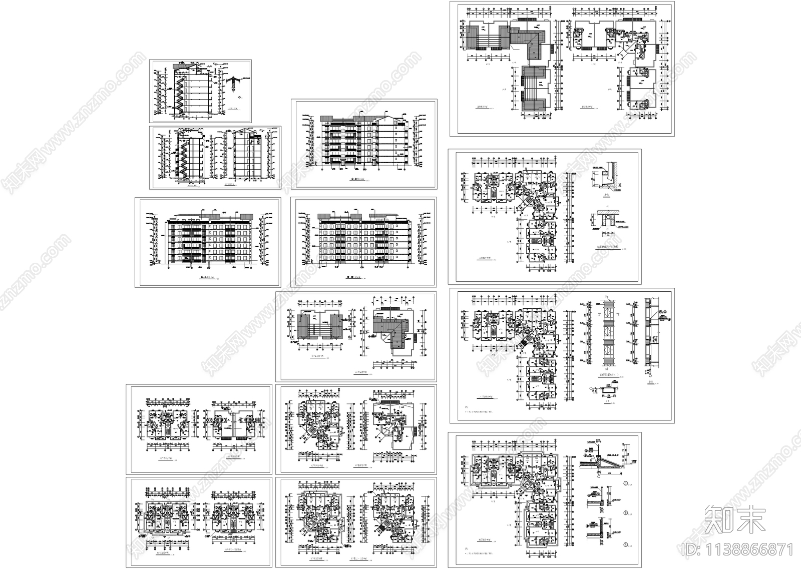 转角多层组合住宅楼建筑cad施工图下载【ID:1138866871】