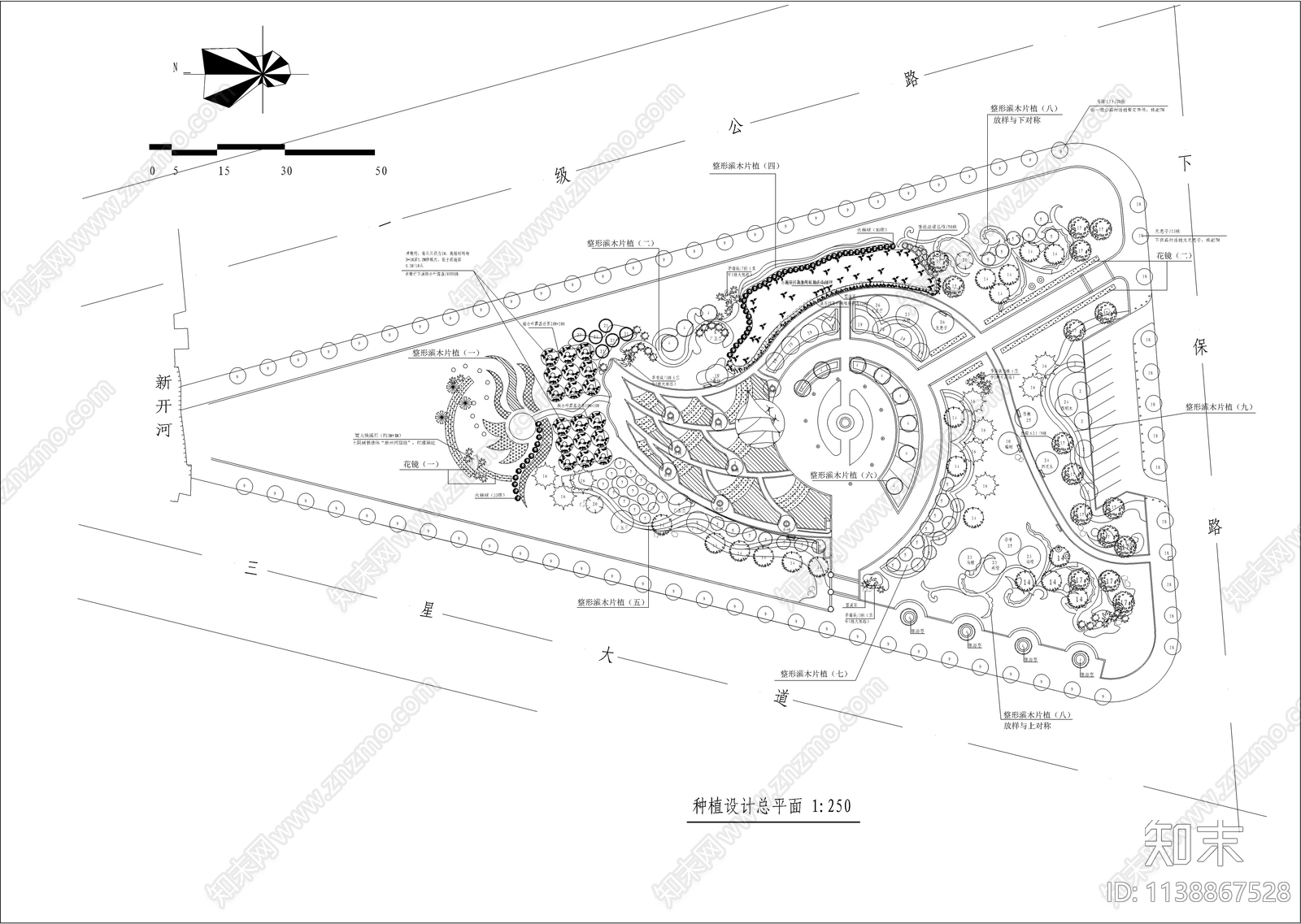 三角地块小公园种植平面图施工图下载【ID:1138867528】