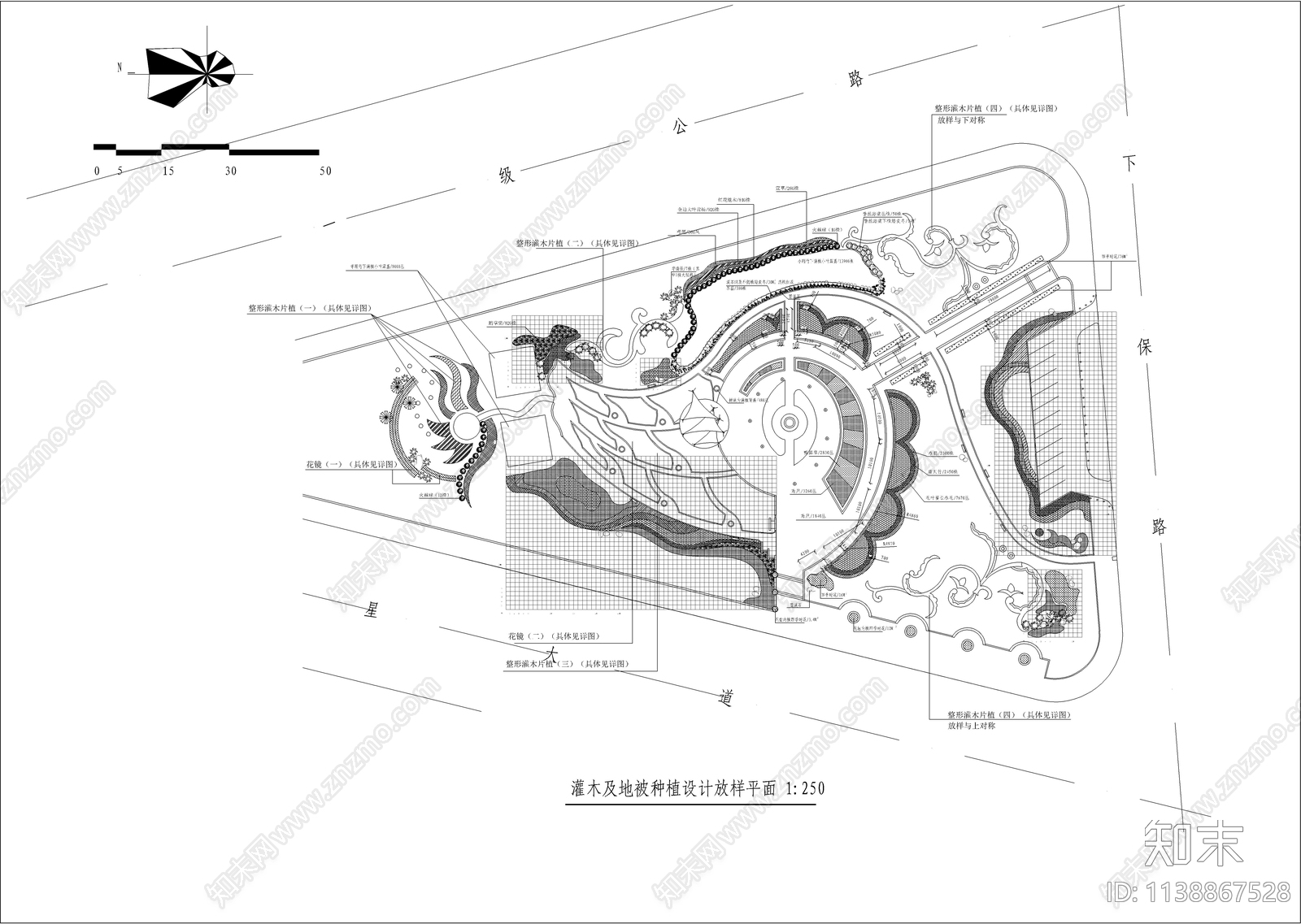 三角地块小公园种植平面图施工图下载【ID:1138867528】