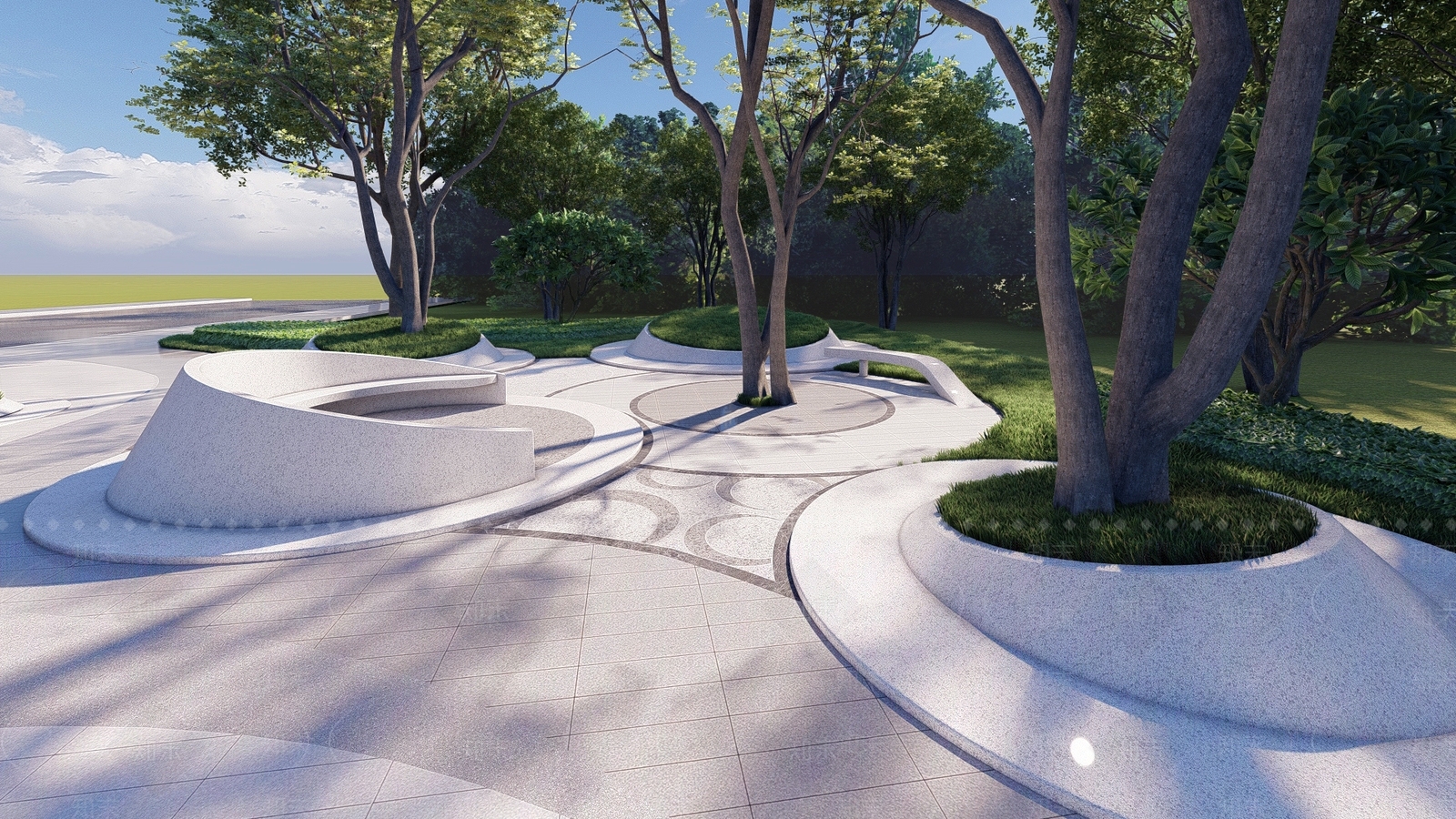 现代街角口袋公园SU模型下载【ID:1138868598】