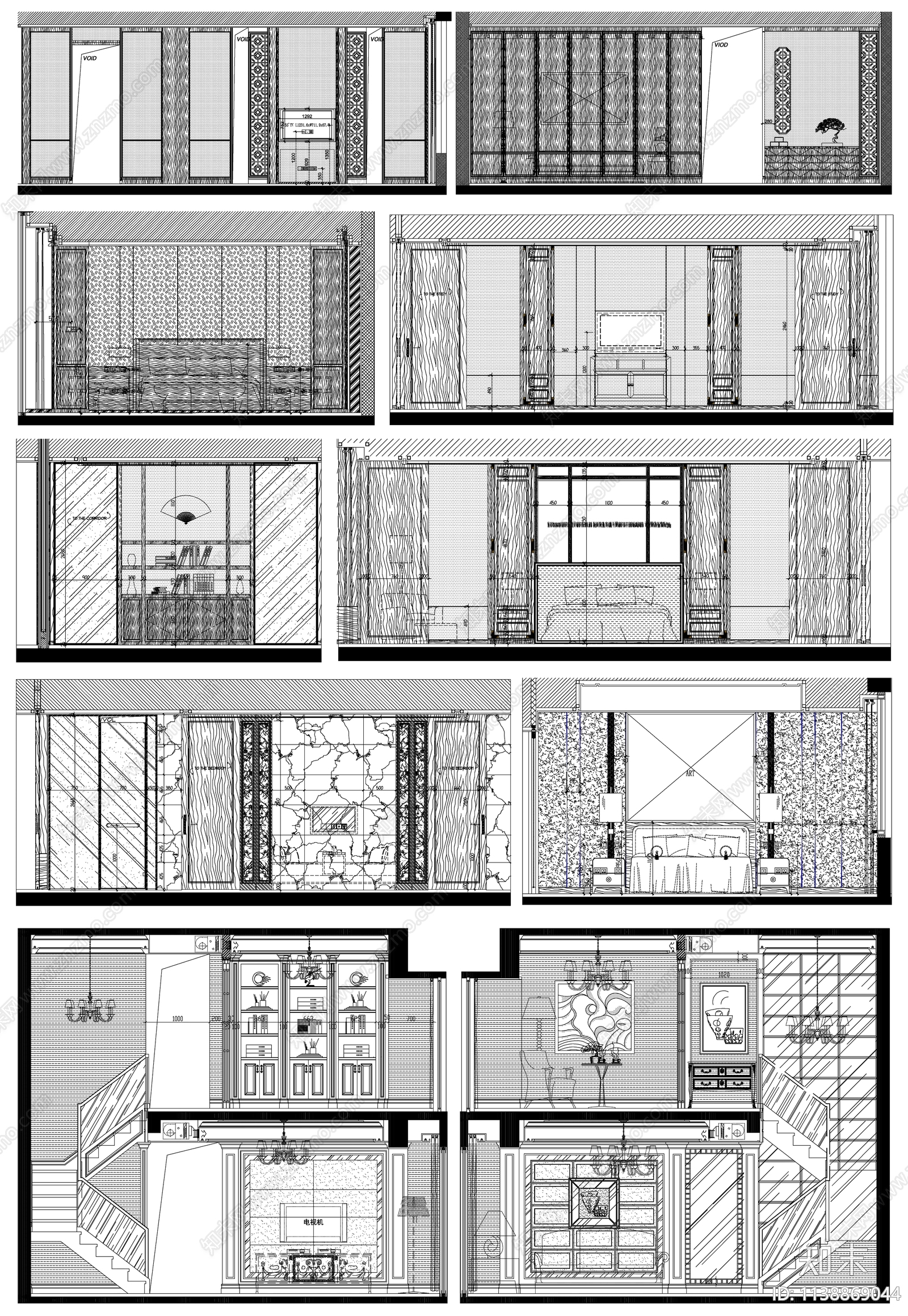 背景墙立面cad施工图下载【ID:1138869044】