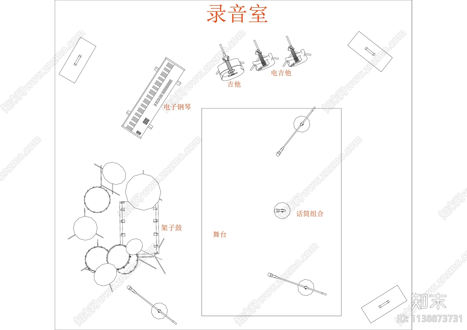 舞台乐器cad施工图下载【ID:1138873731】