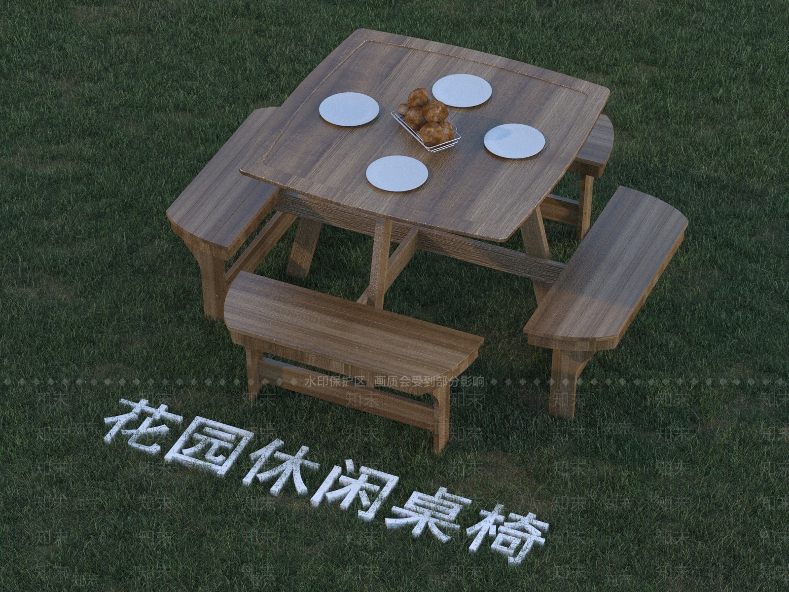 现代户外桌椅组合3D模型下载【ID:1138885476】