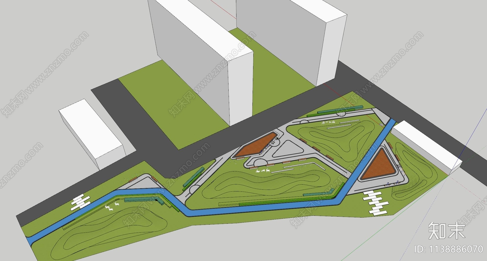 现代街角体育运动口袋公园SU模型下载【ID:1138886070】