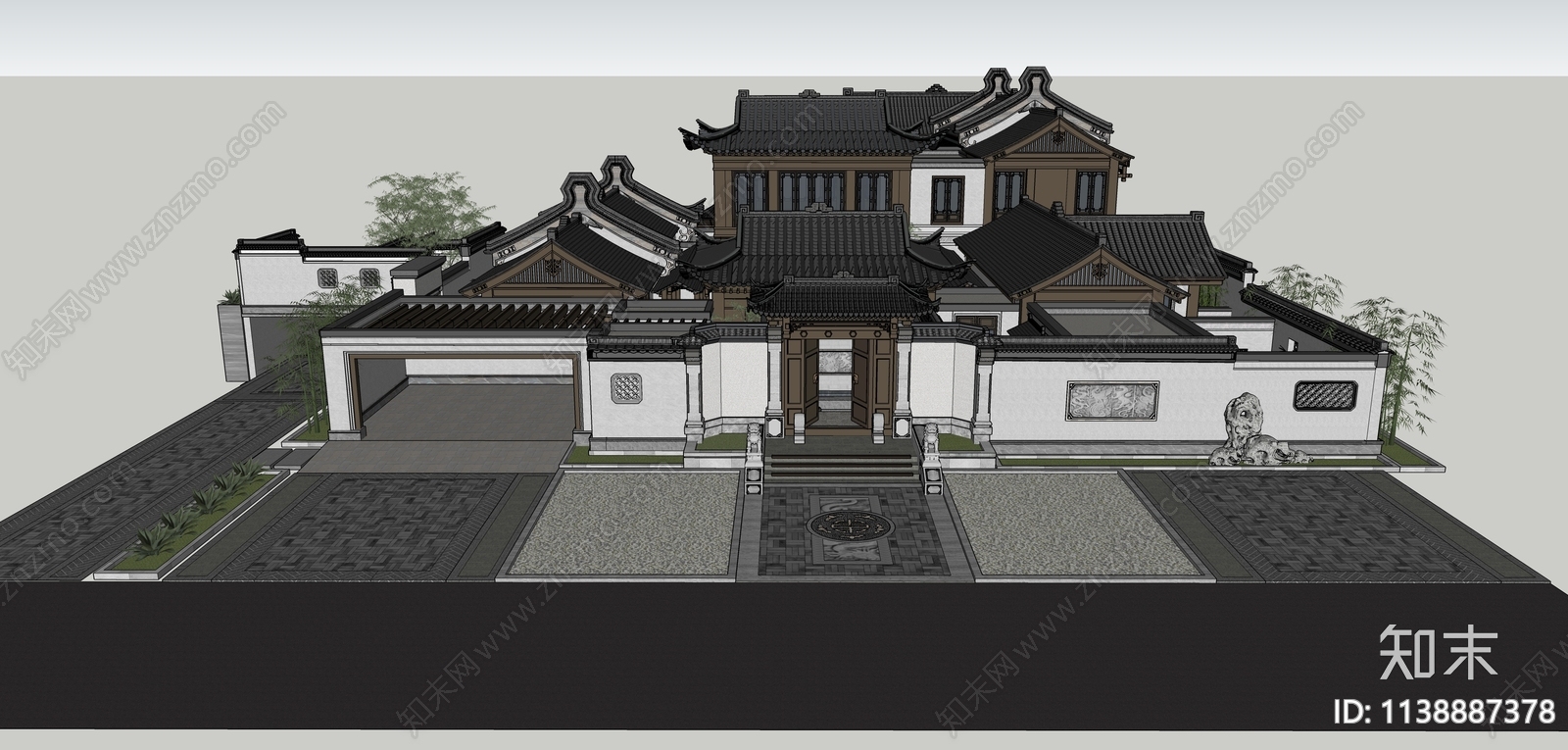 中式仿古建筑SU模型下载【ID:1138887378】