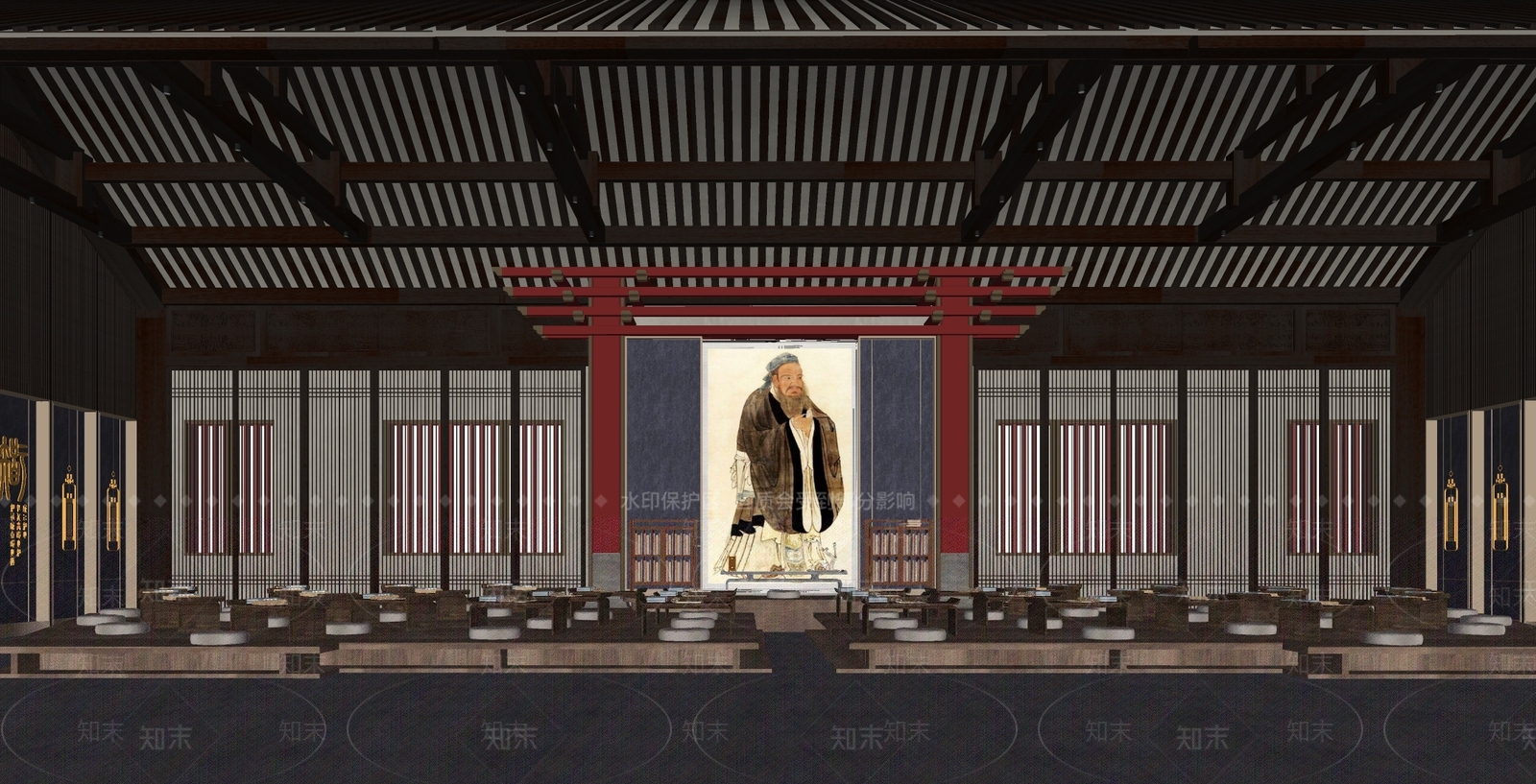新中式孔学讲经大堂SU模型下载【ID:1138888978】
