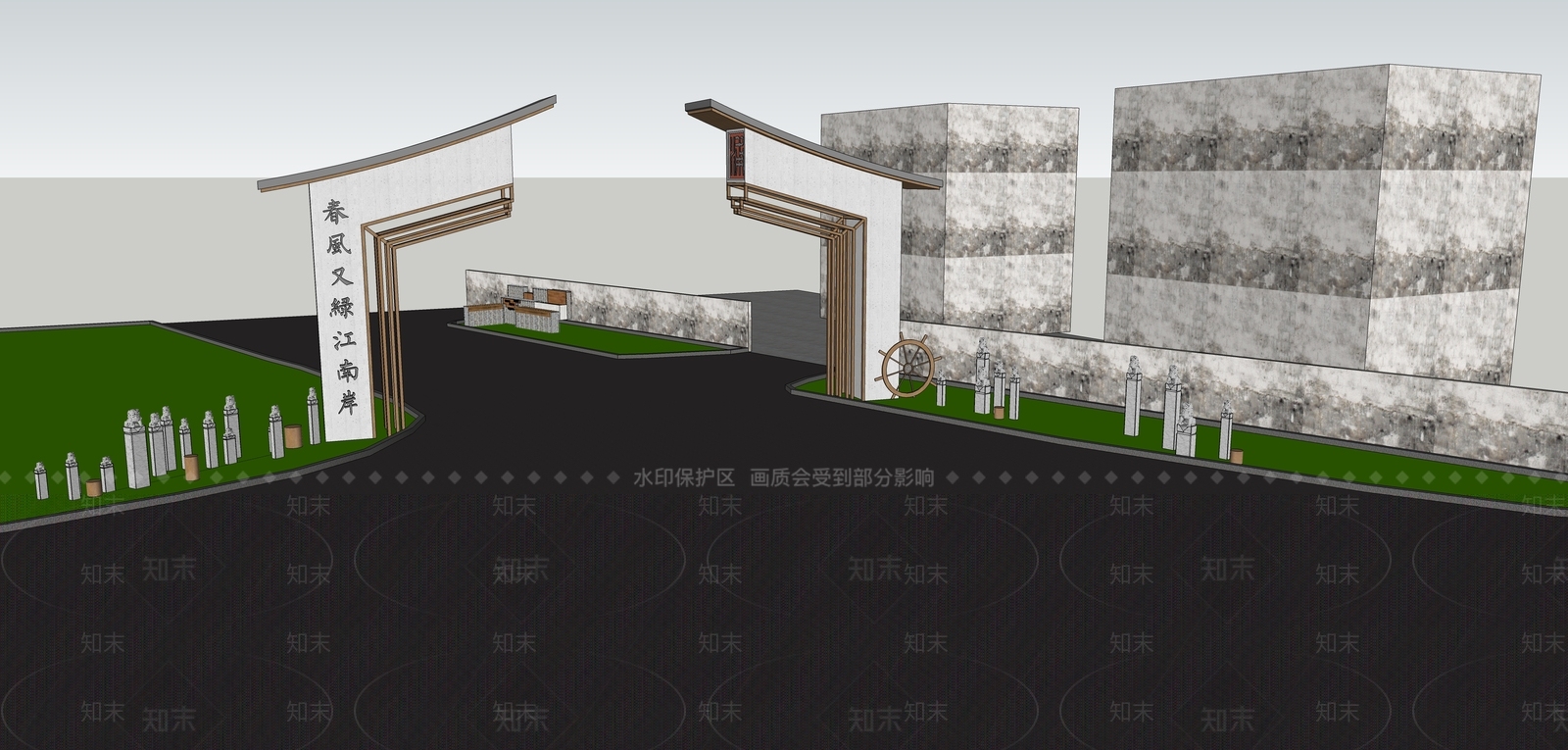 新中式入口大门SU模型下载【ID:1138890593】