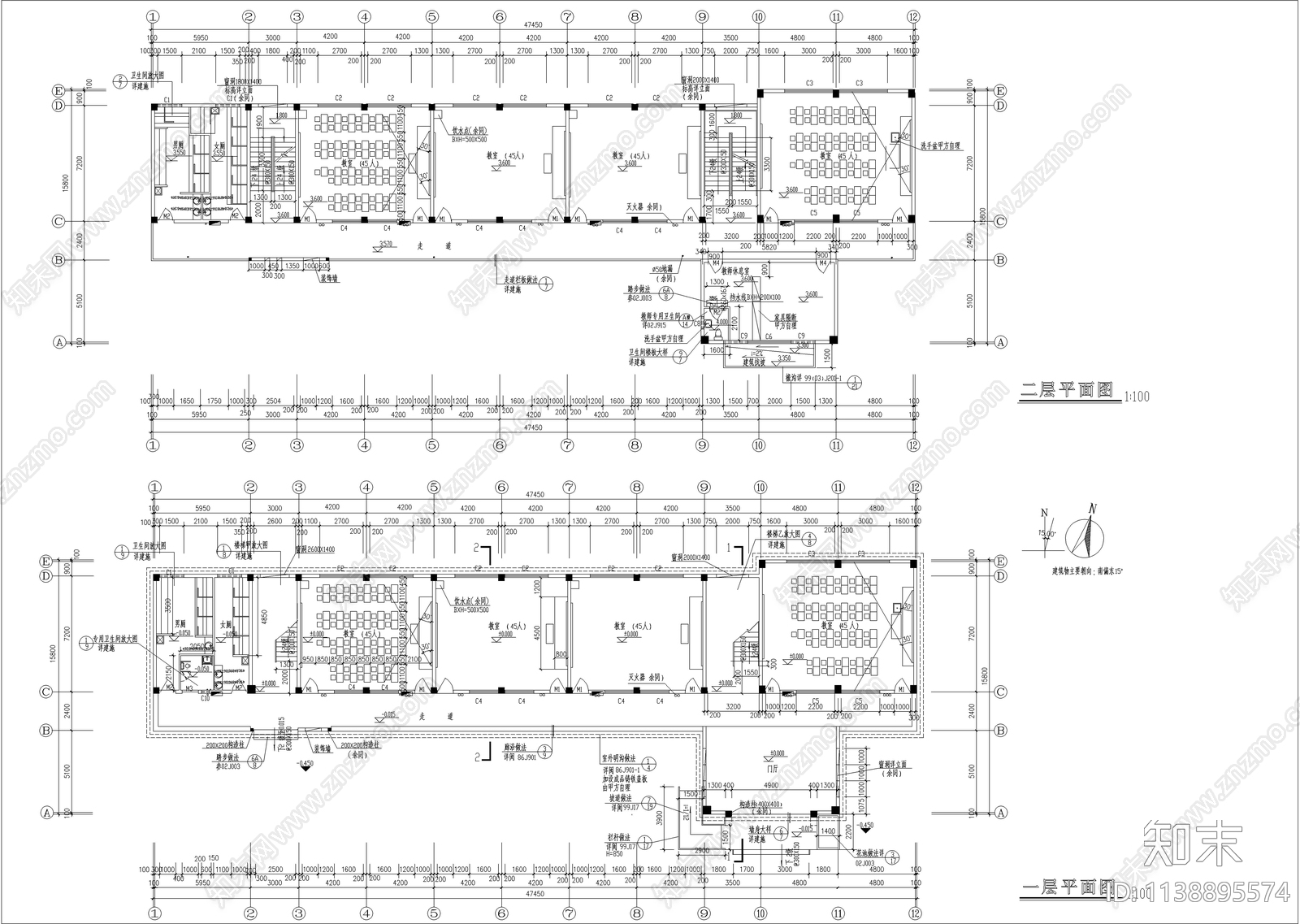 小学四层教学楼建筑施工图下载【ID:1138895574】