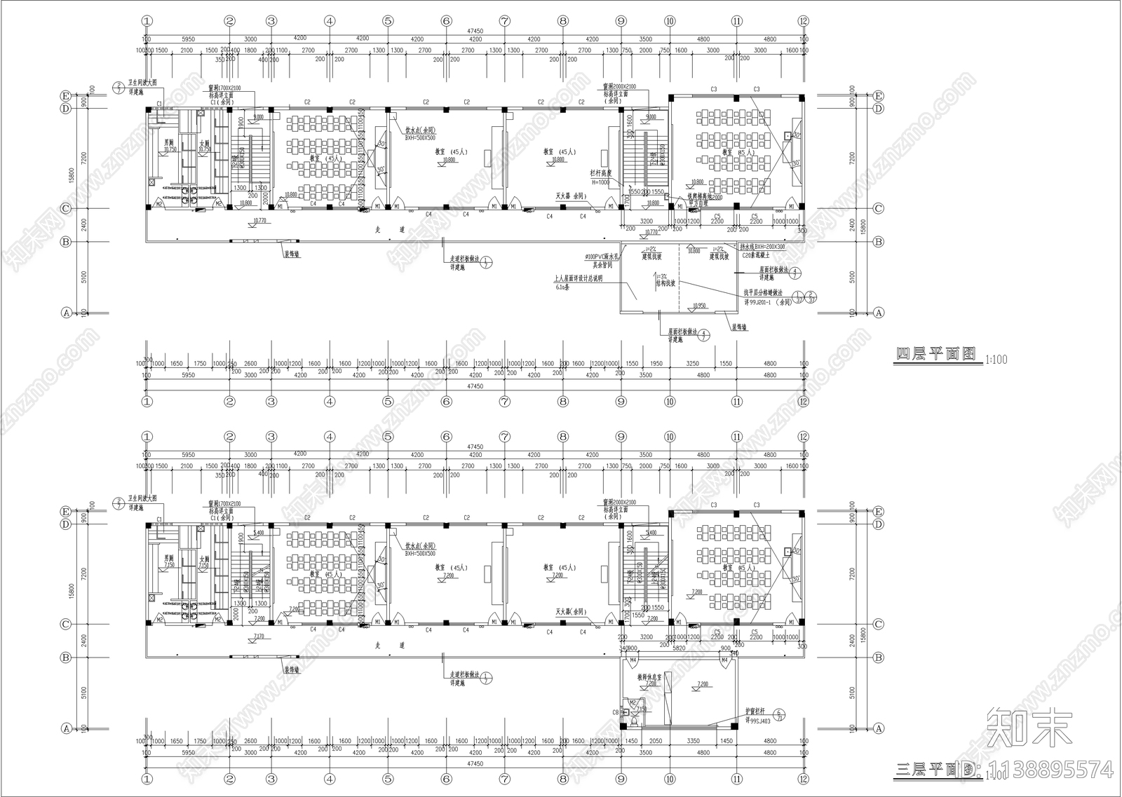 小学四层教学楼建筑施工图下载【ID:1138895574】