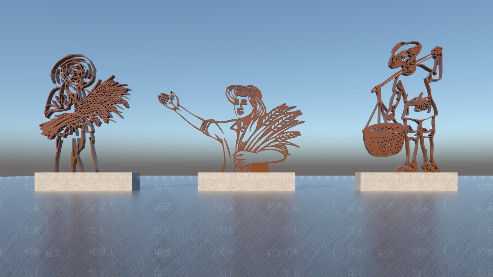 现代农民人物雕塑SU模型下载【ID:1138898429】