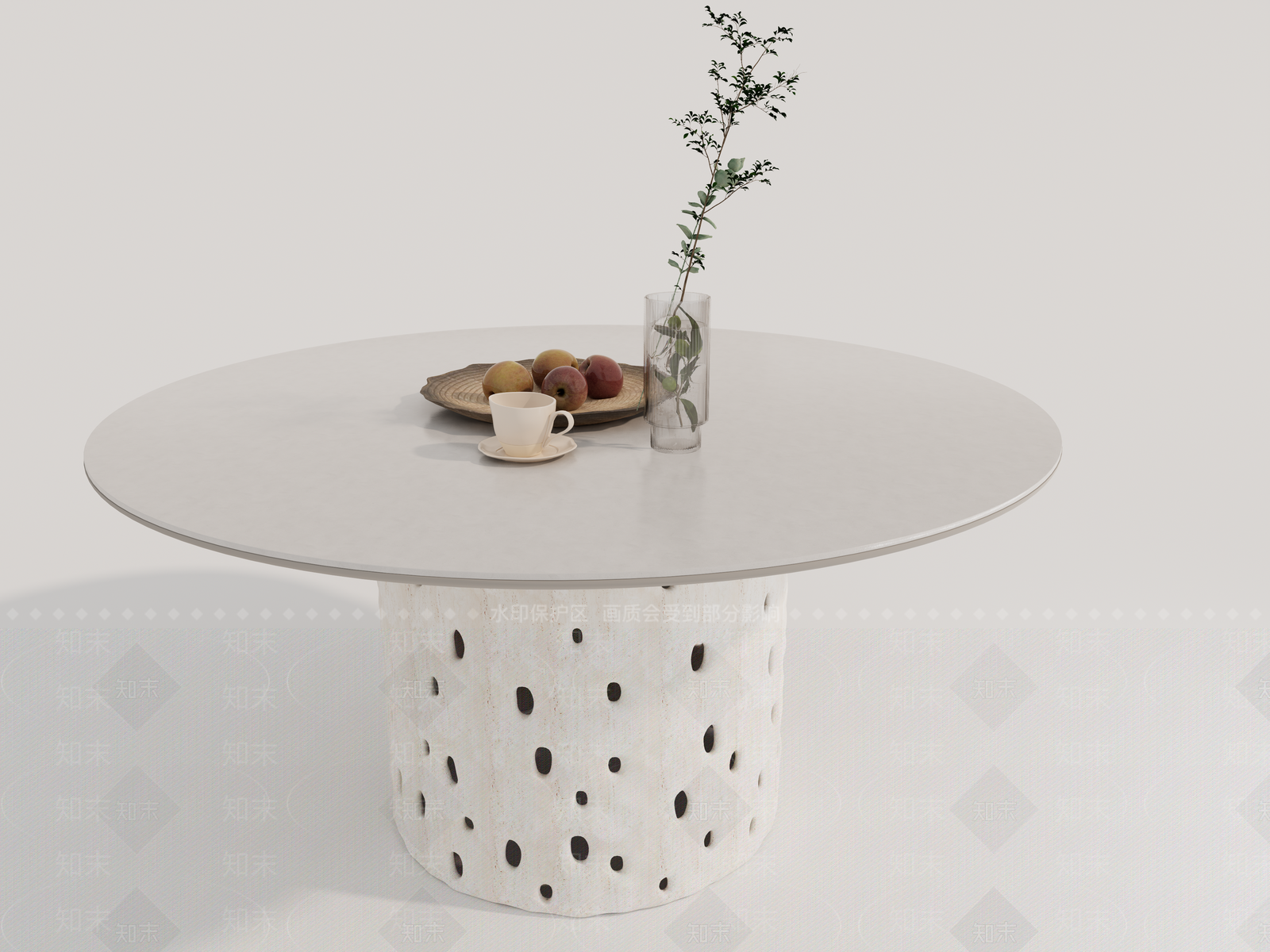 侘寂风圆形餐桌SU模型下载【ID:1138898731】