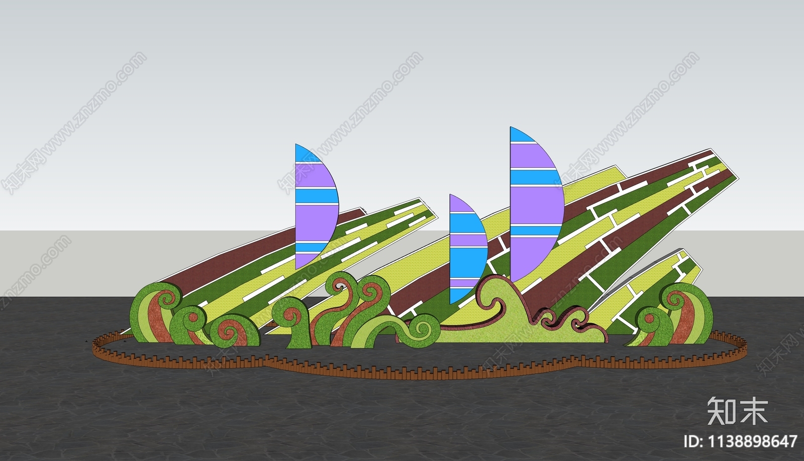 现代绿雕立体花坛SU模型下载【ID:1138898647】