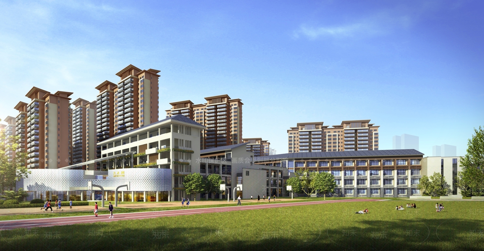 新中式学校外观3D模型下载【ID:1138899243】