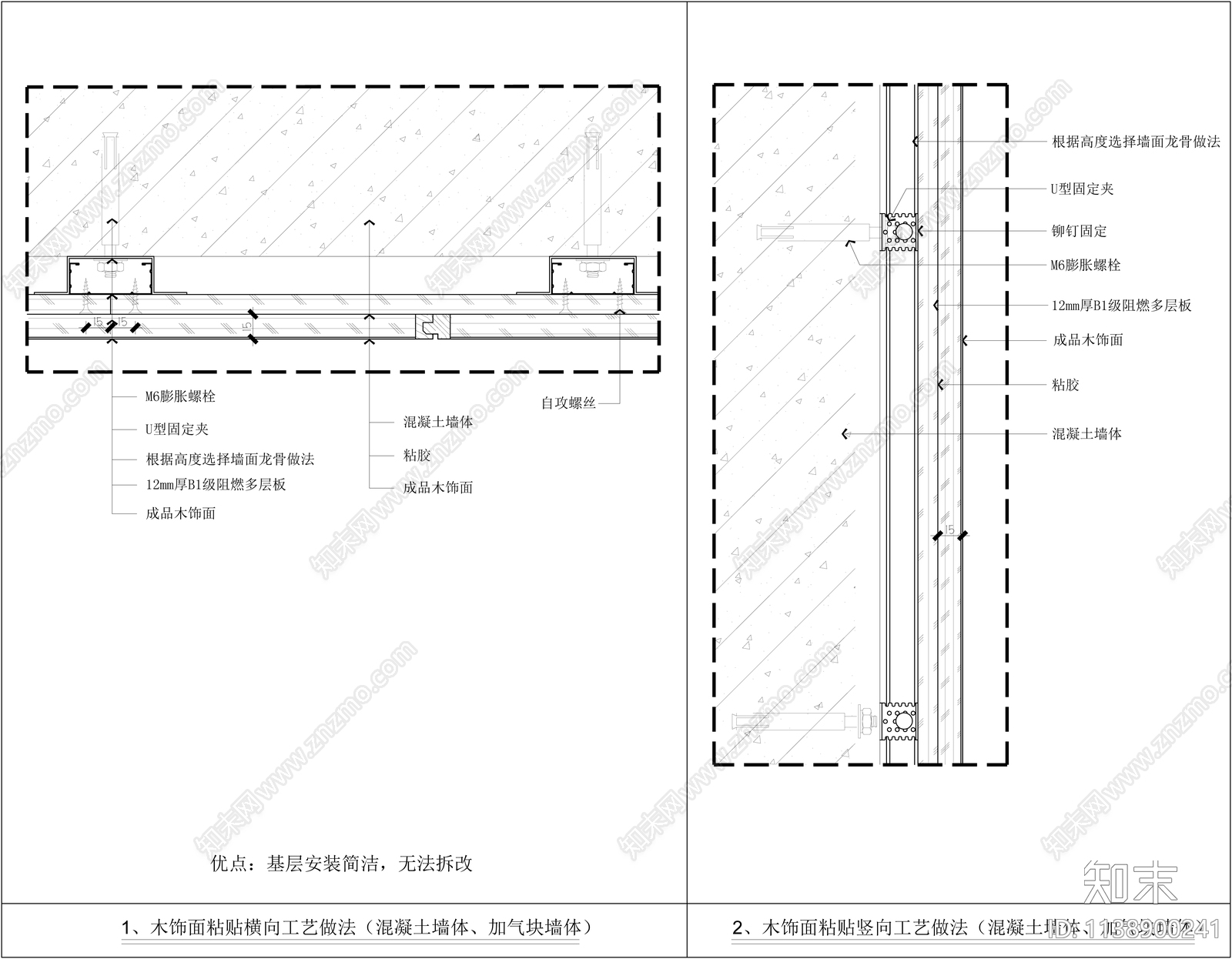 木饰面干挂工艺做法cad施工图下载【ID:1138900241】