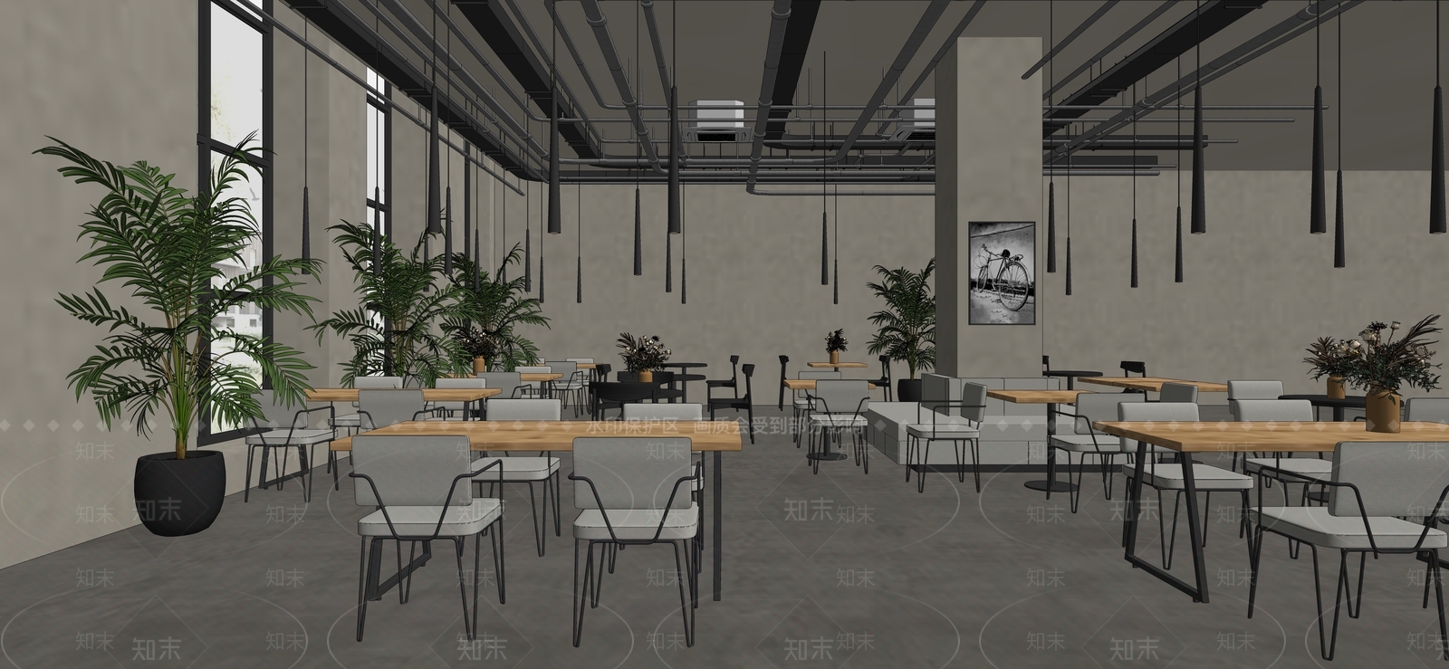 工业风西餐厅SU模型下载【ID:1138901433】