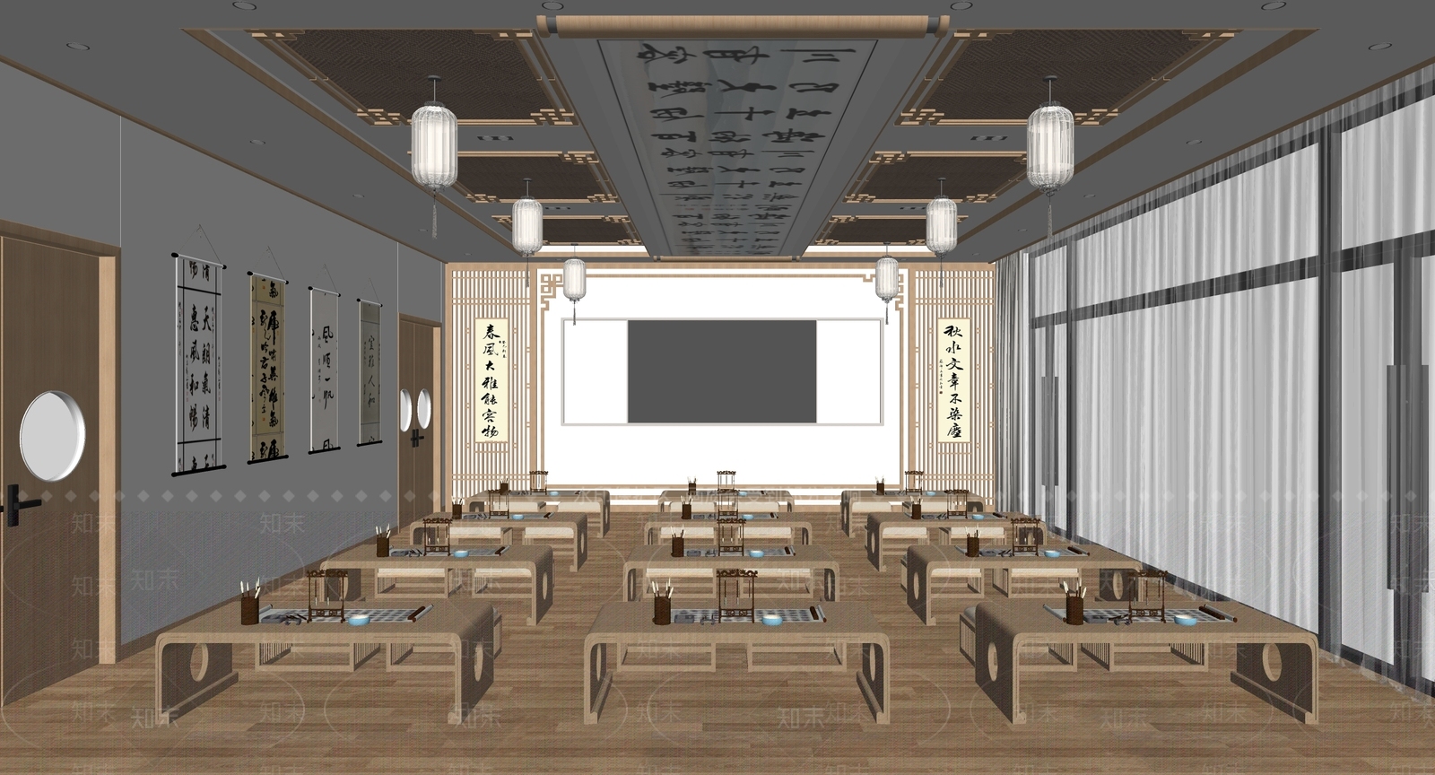 新中式国学教室SU模型下载【ID:1138909117】