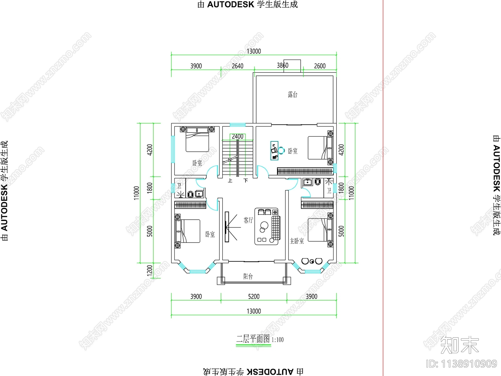 欧式二层独栋别墅建筑平面图cad施工图下载【ID:1138910909】