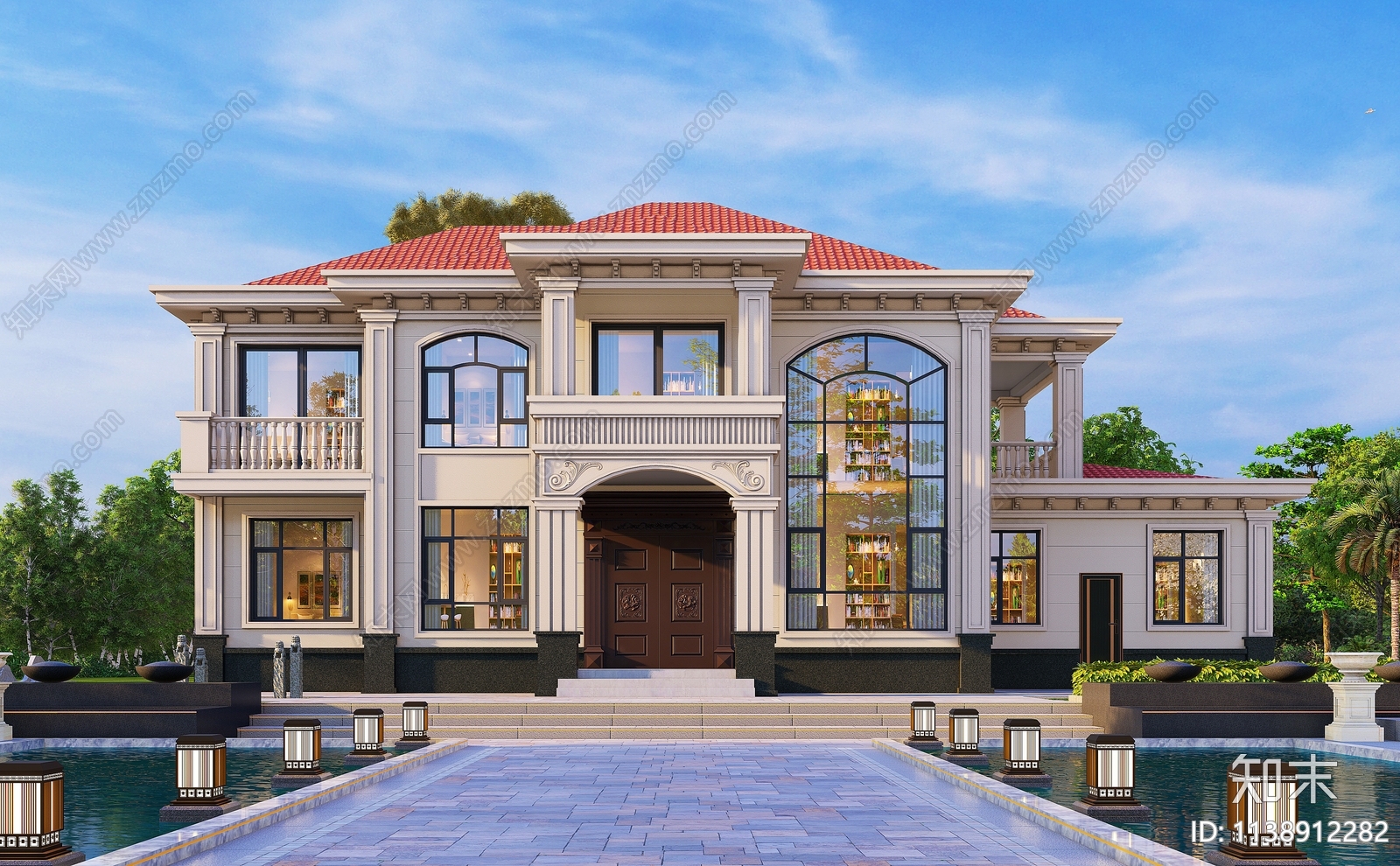 欧式二层独栋别墅平面方案图施工图下载【ID:1138912282】