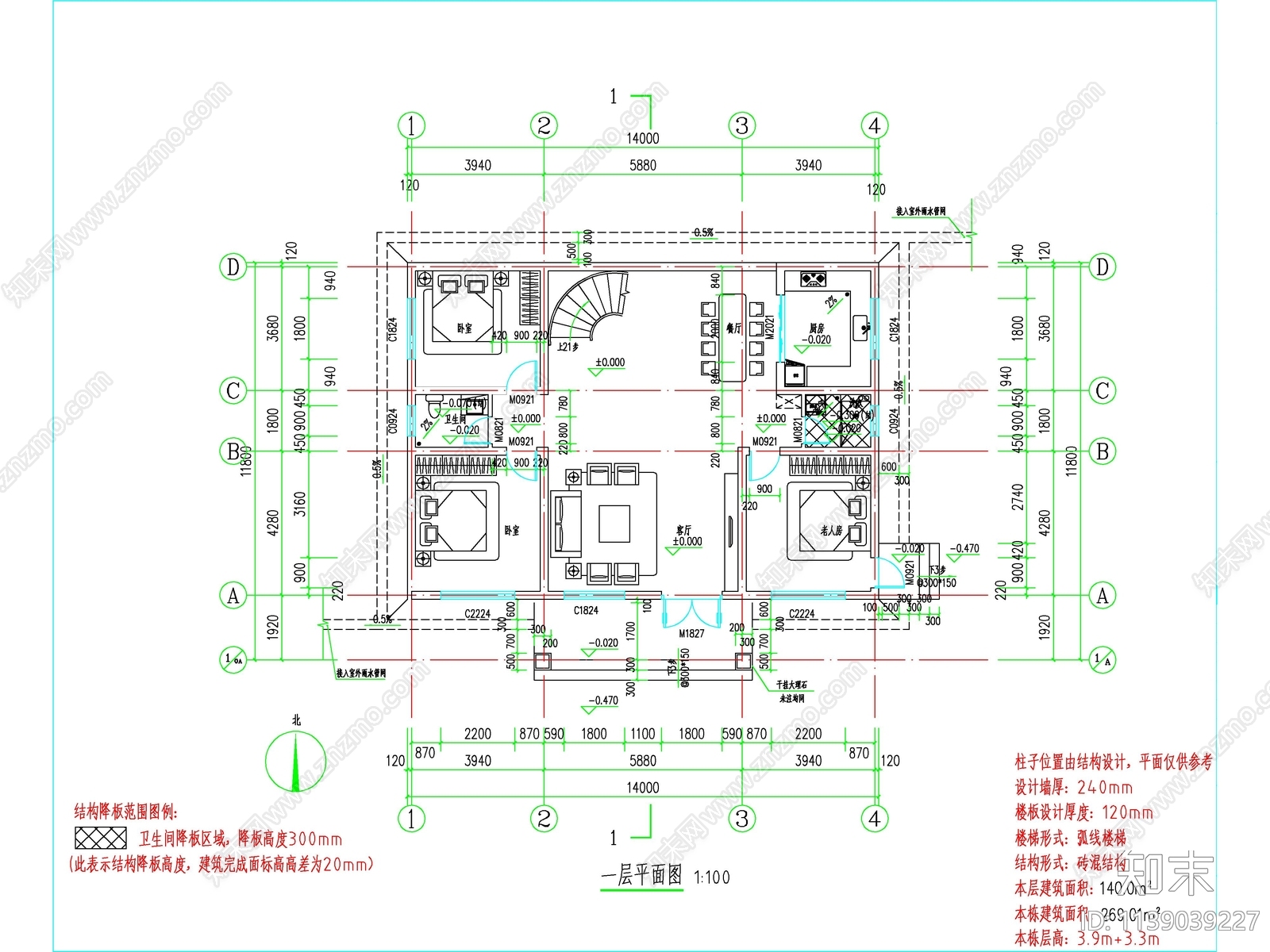 欧式二层独栋别墅建筑cad施工图下载【ID:1139039227】