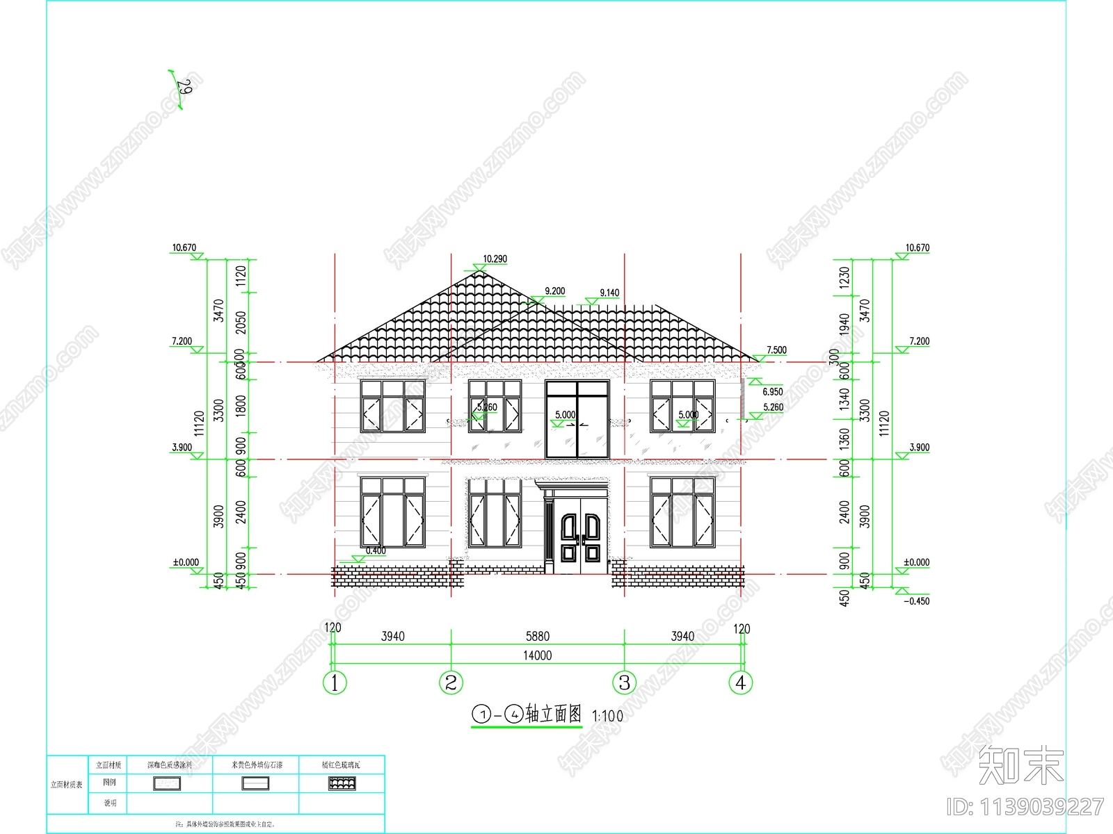 欧式二层独栋别墅建筑cad施工图下载【ID:1139039227】