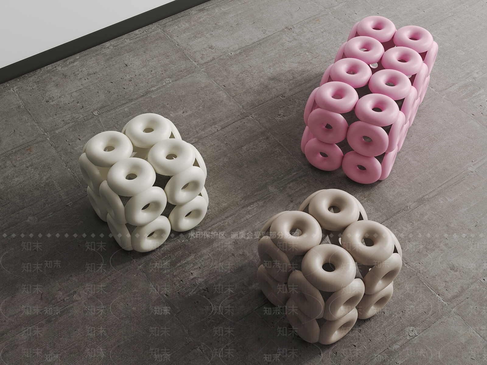 现代艺术甜甜圈凳子3D模型下载【ID:1138913275】