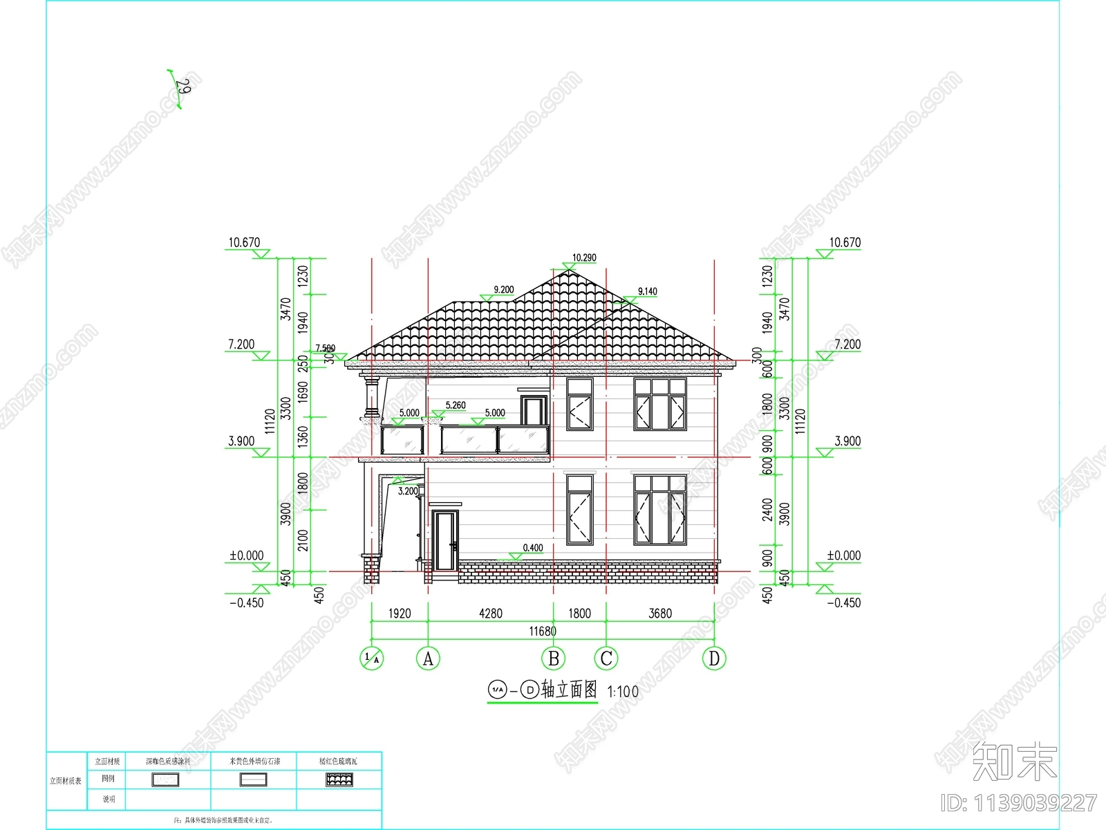 欧式二层独栋别墅建筑cad施工图下载【ID:1139039227】