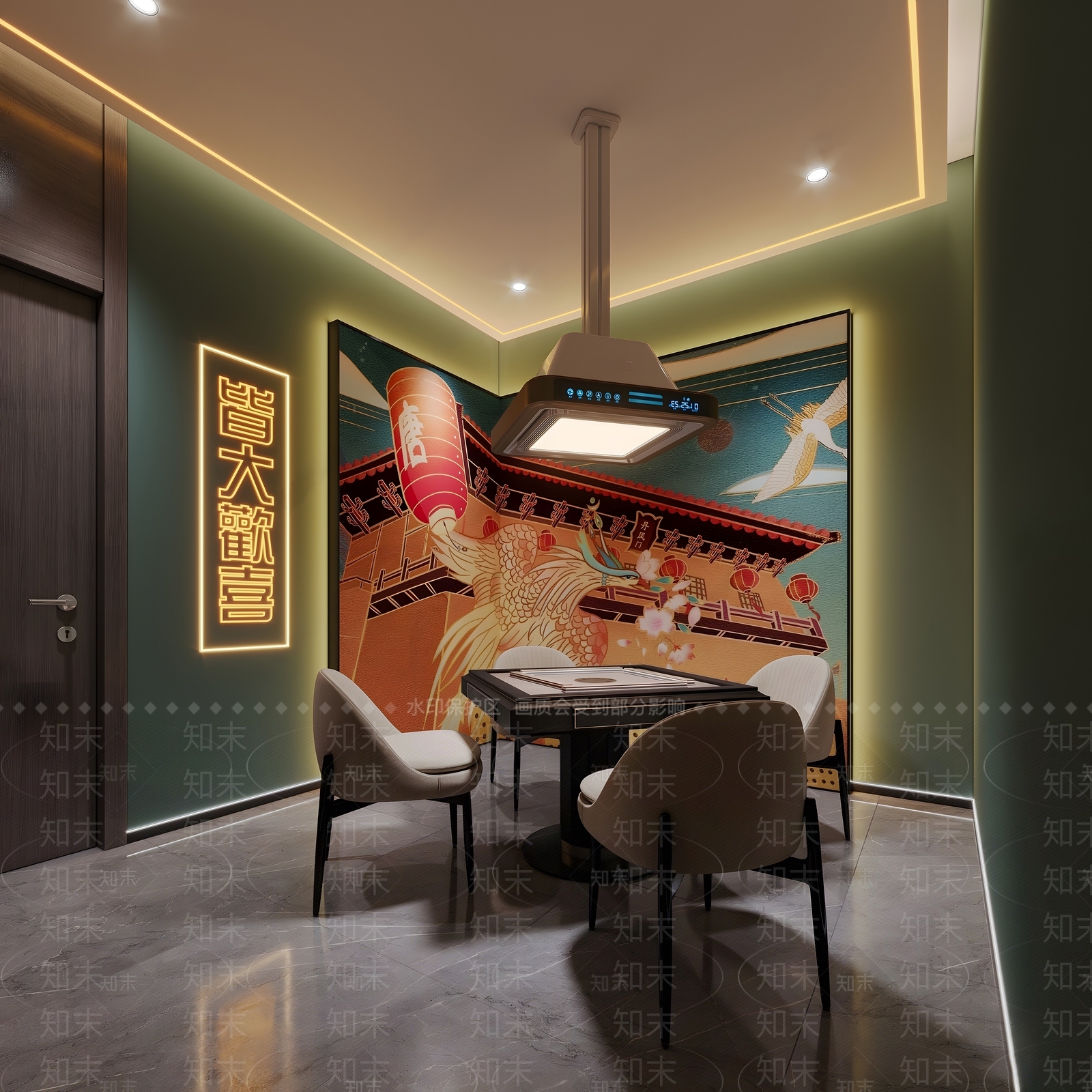 现代国潮棋牌室SU模型下载【ID:1138916432】