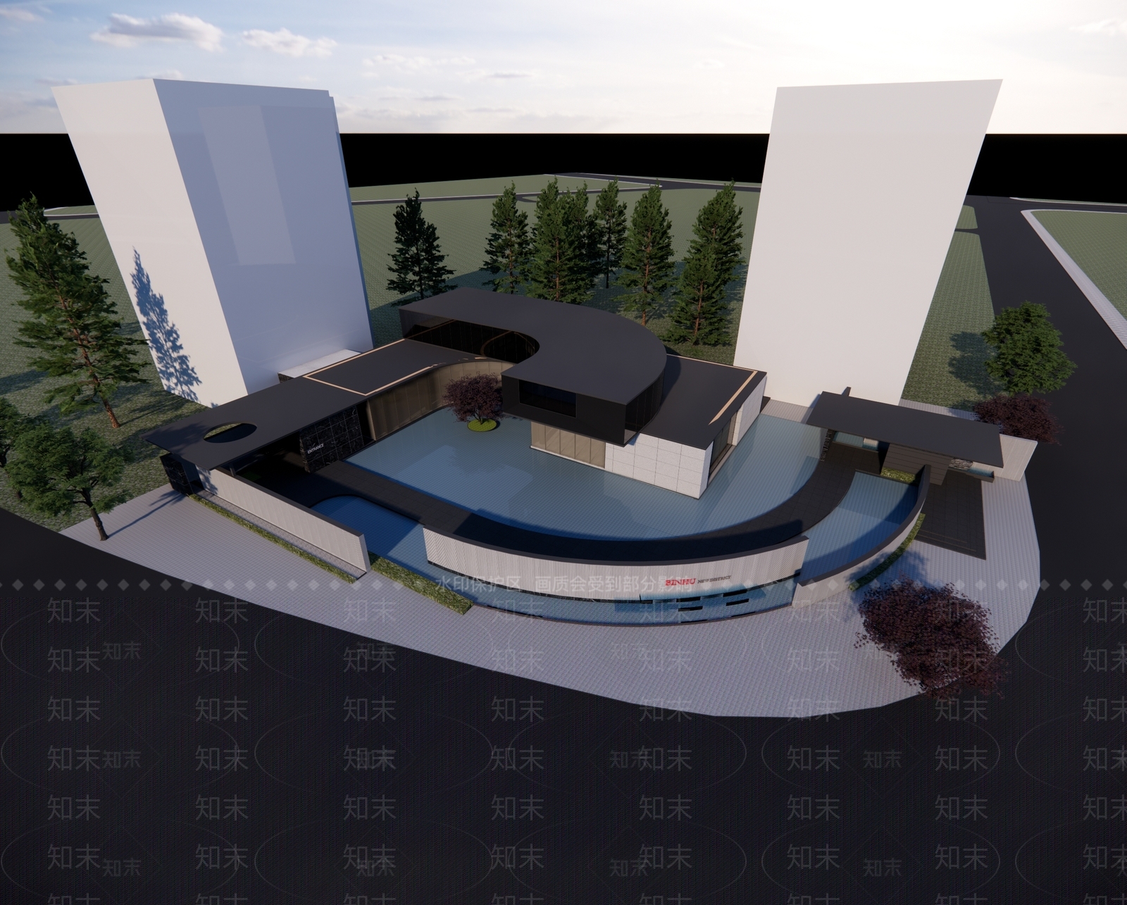 现代展览馆建筑SU模型下载【ID:1138916291】