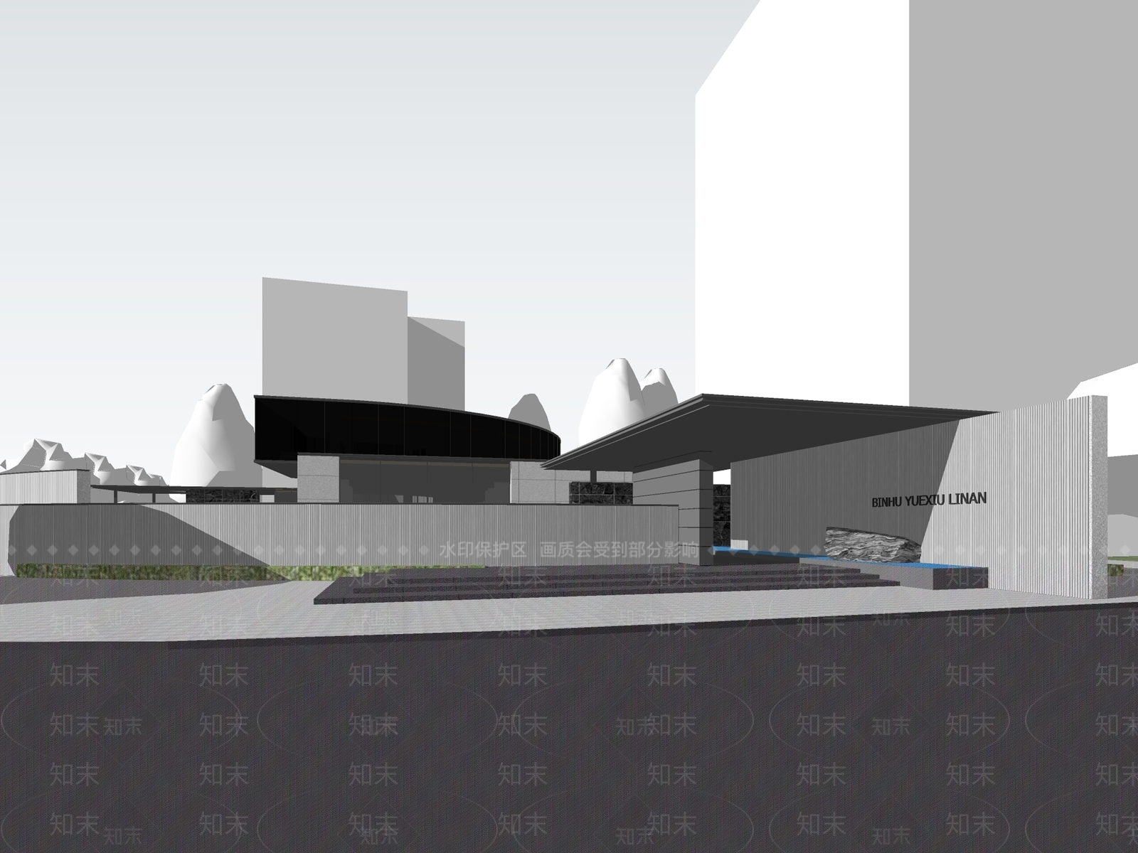 现代展览馆建筑SU模型下载【ID:1138916291】
