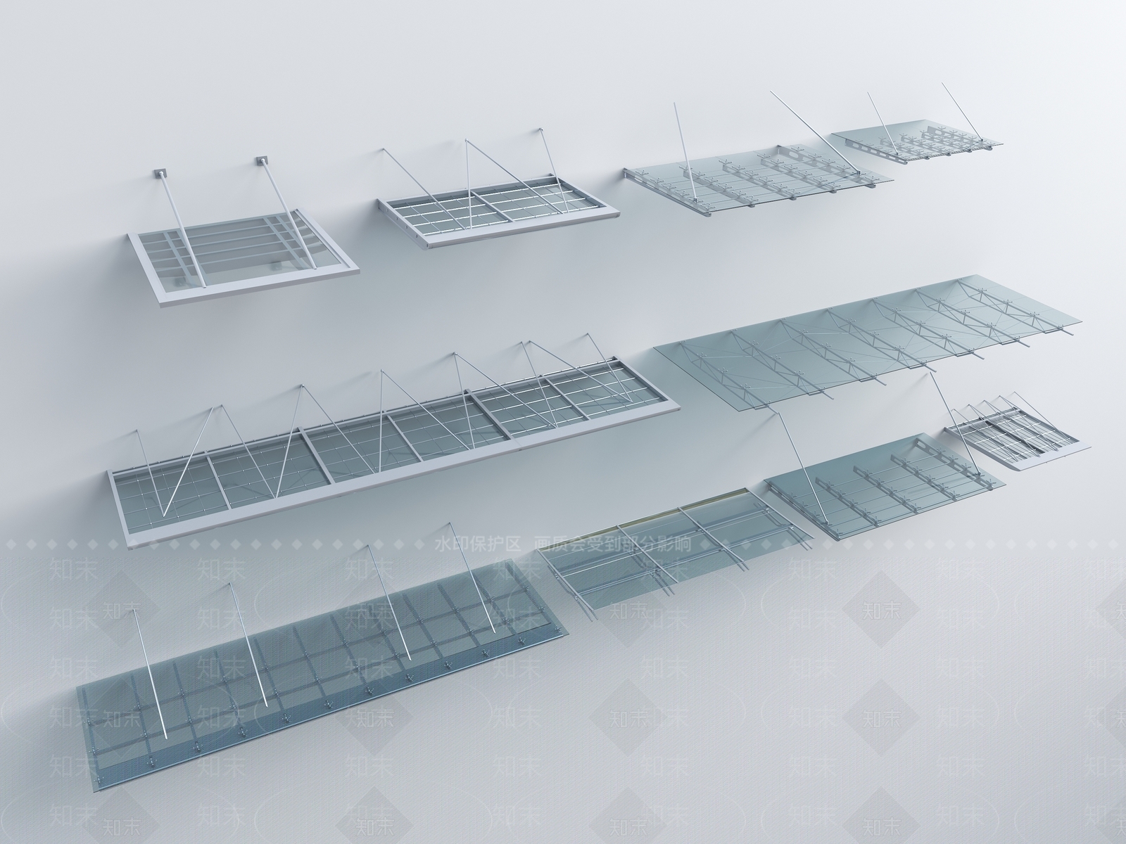 现代玻璃雨棚3D模型下载【ID:1138920784】