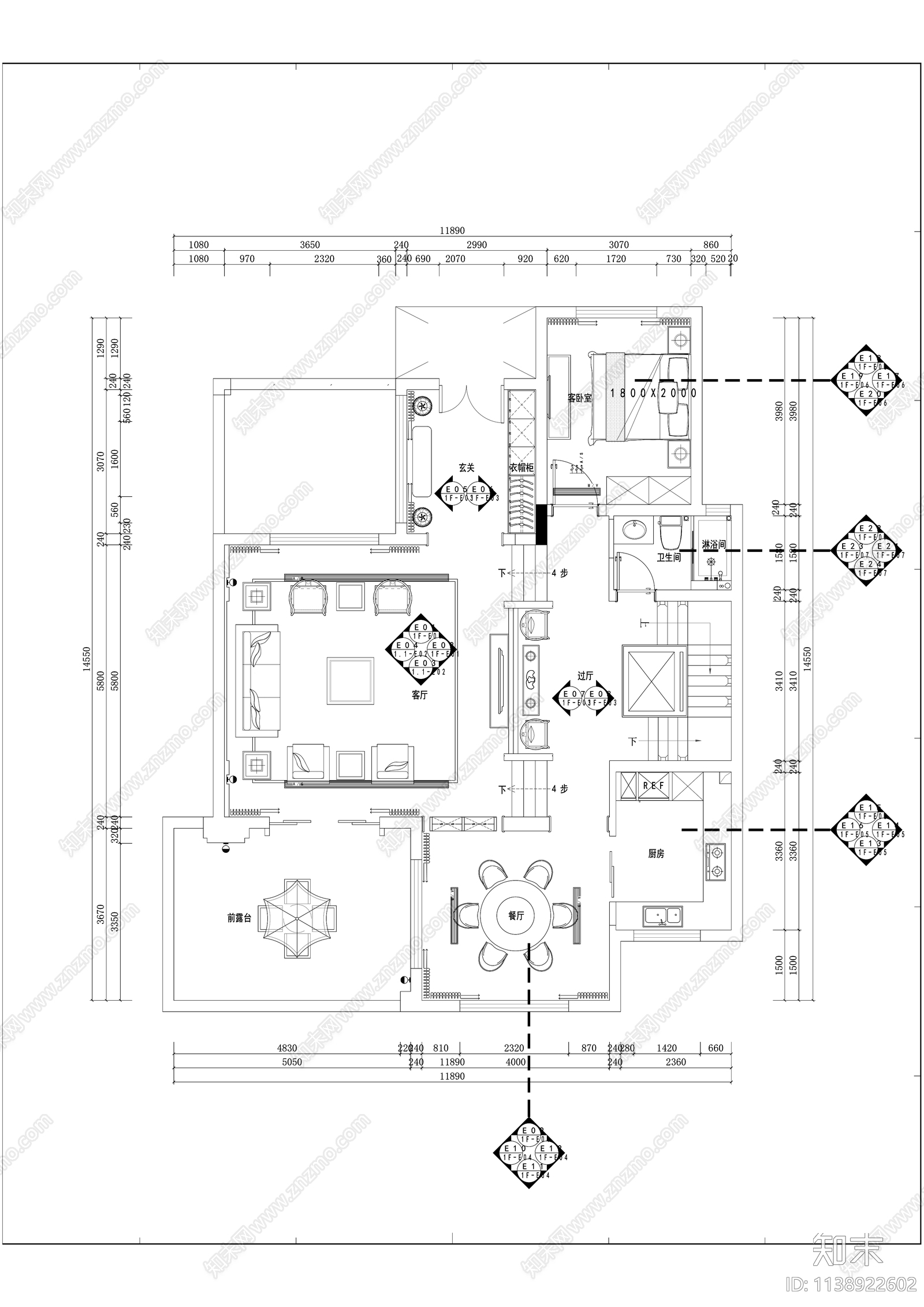 新中式三层别墅精装修cad施工图下载【ID:1138922602】