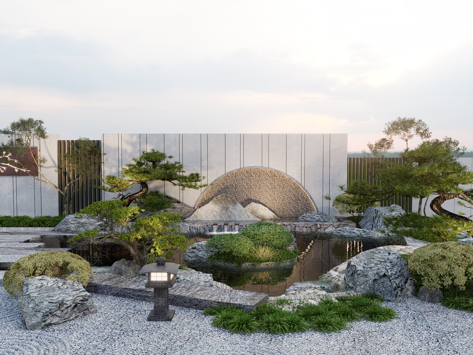 日式庭院水景跌水景观SU模型下载【ID:1138923792】