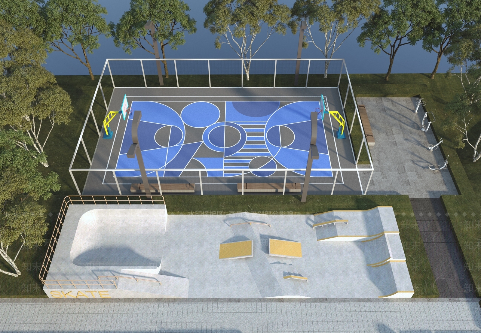 现代篮球场3D模型下载【ID:1138928821】