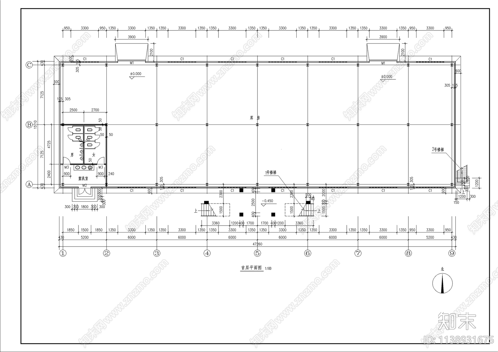 钢结构食堂建筑cad施工图下载【ID:1138931675】