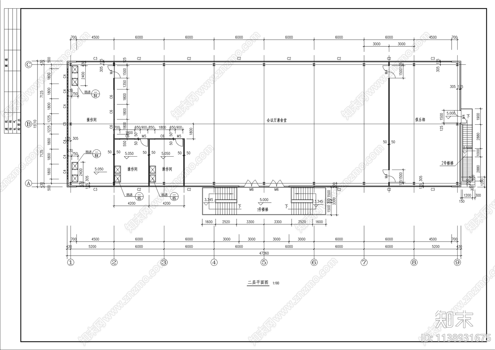 钢结构食堂建筑cad施工图下载【ID:1138931675】