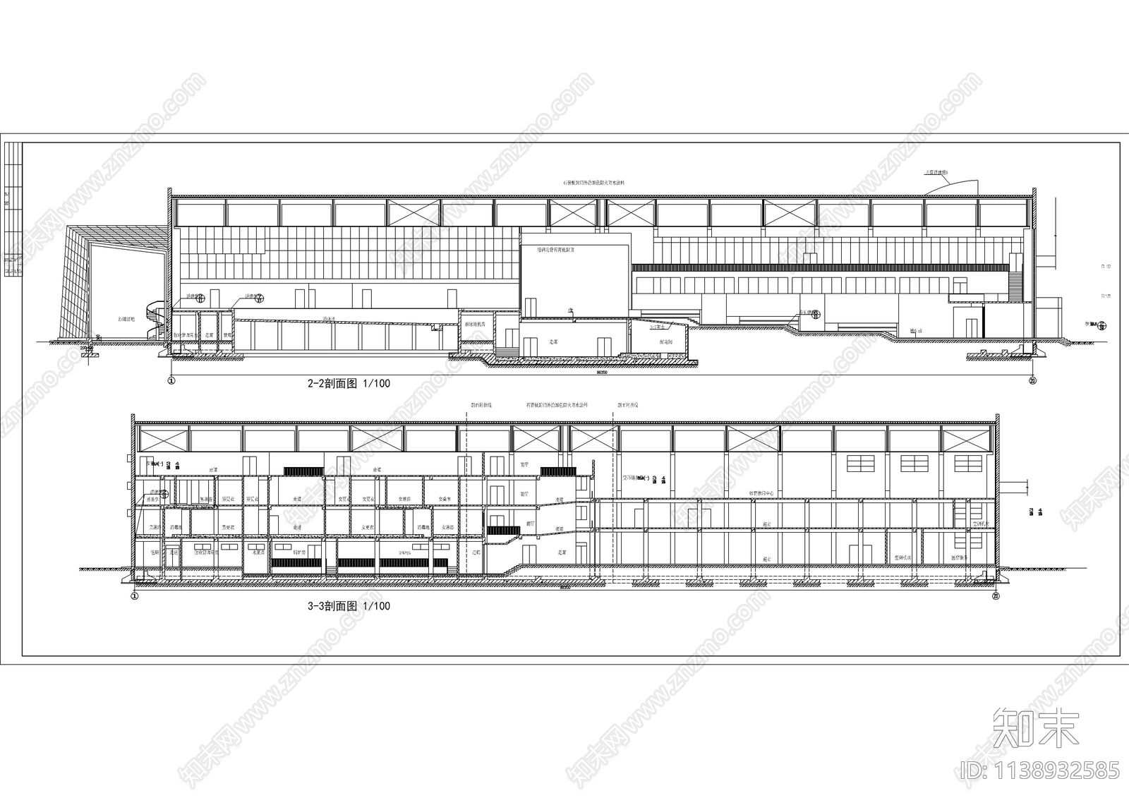 某体育馆建筑cad施工图下载【ID:1138932585】